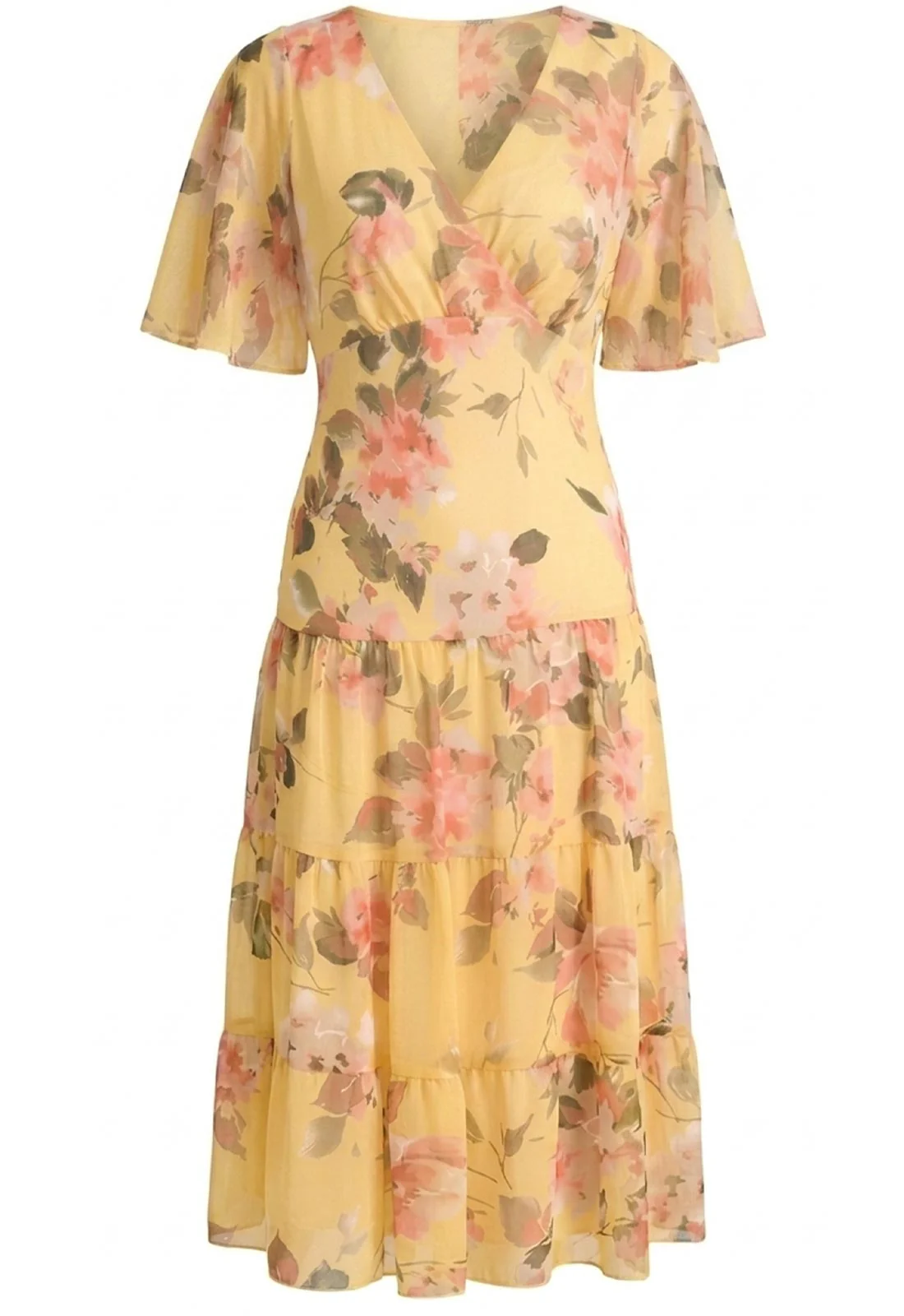Gina Bacconi YELLOW Agatha Floral Chiffon Dress - Image 4