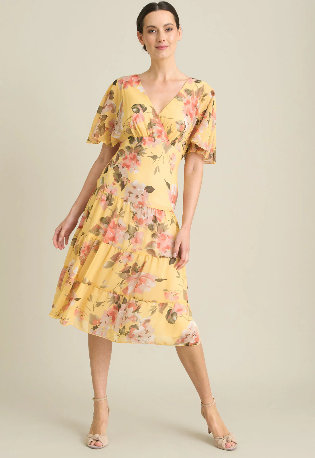 Gina Bacconi YELLOW Agatha Floral Chiffon Dress - Image 6