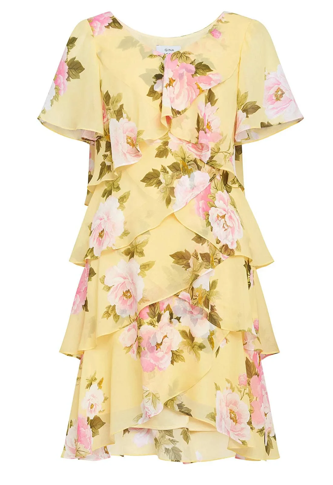 Gina Bacconi Yellow Edith Print Layered Dress - Image 3