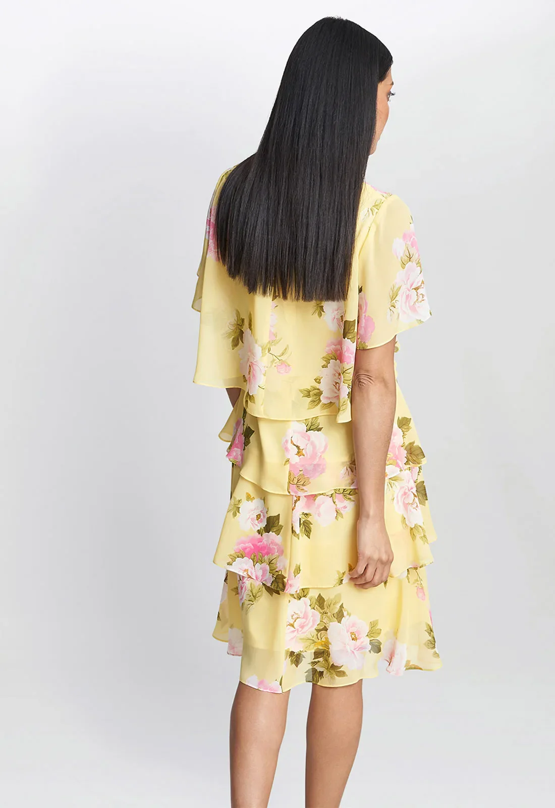 Gina Bacconi Yellow Edith Print Layered Dress - Image 5