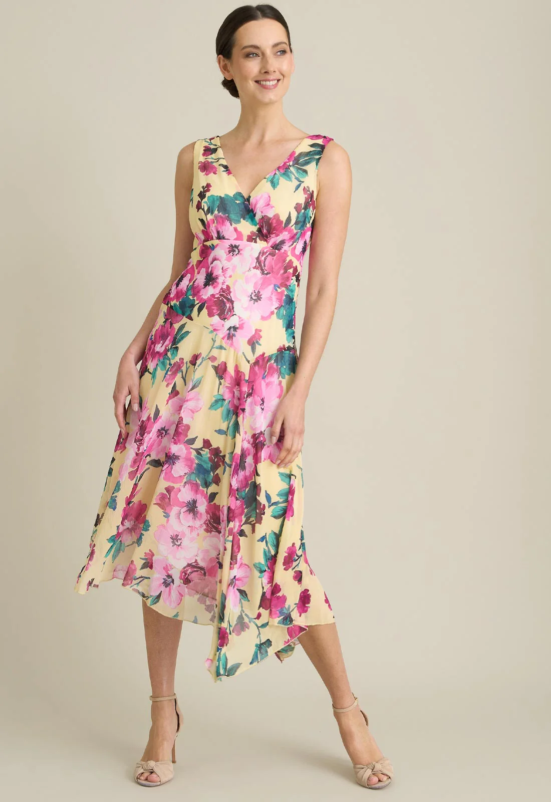 Gina Bacconi YELLOW India Chiffon Print Dress