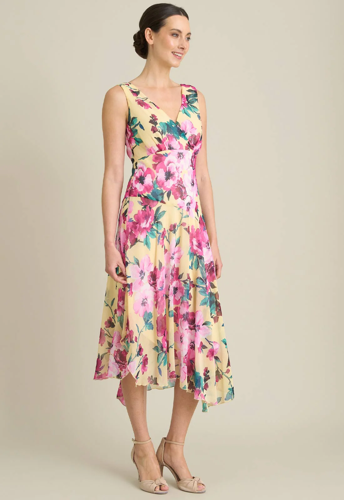 Gina Bacconi YELLOW India Chiffon Print Dress - Image 5