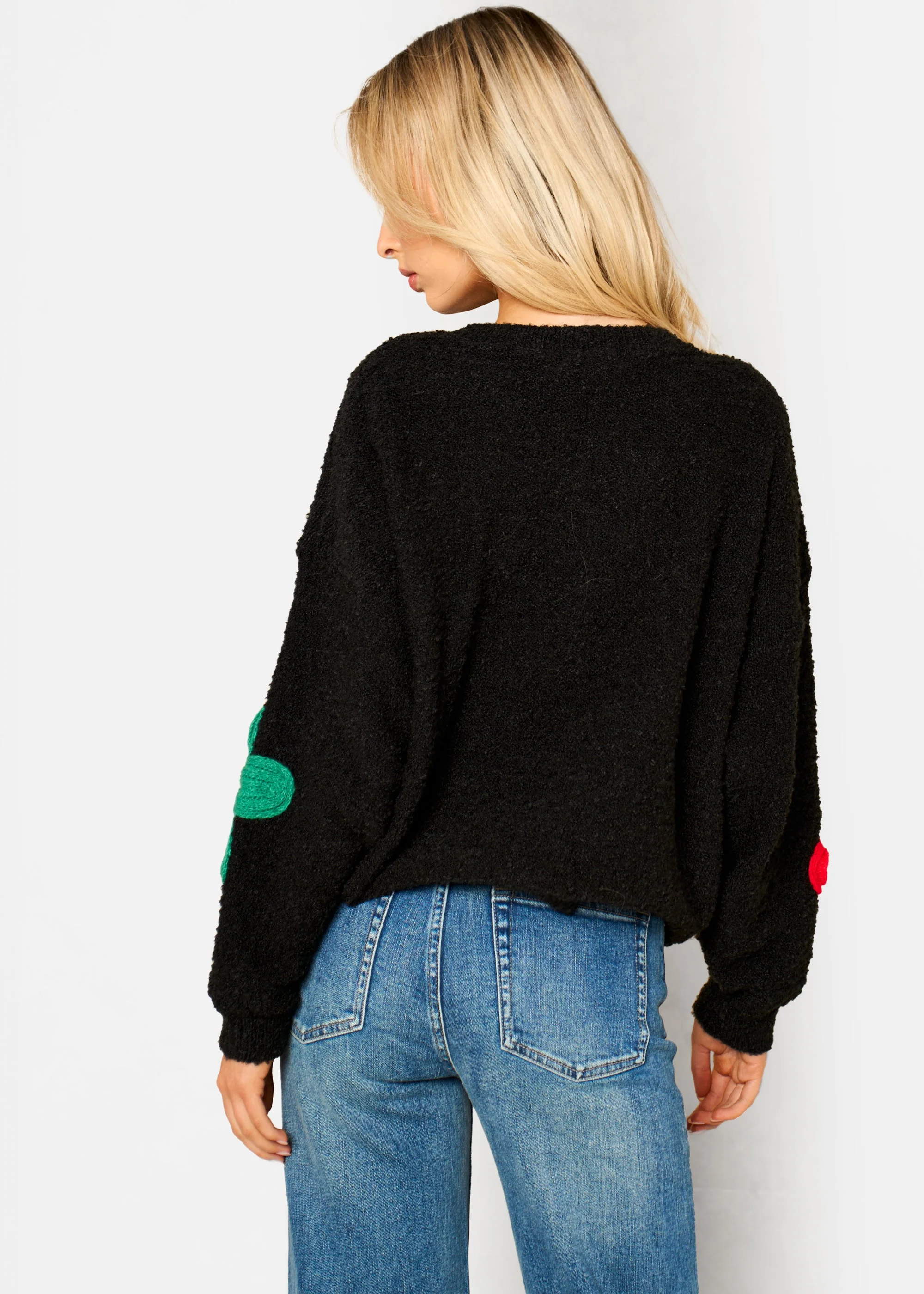 Gini London Black 3D Flower Crochet Knitted Jumper - Image 4