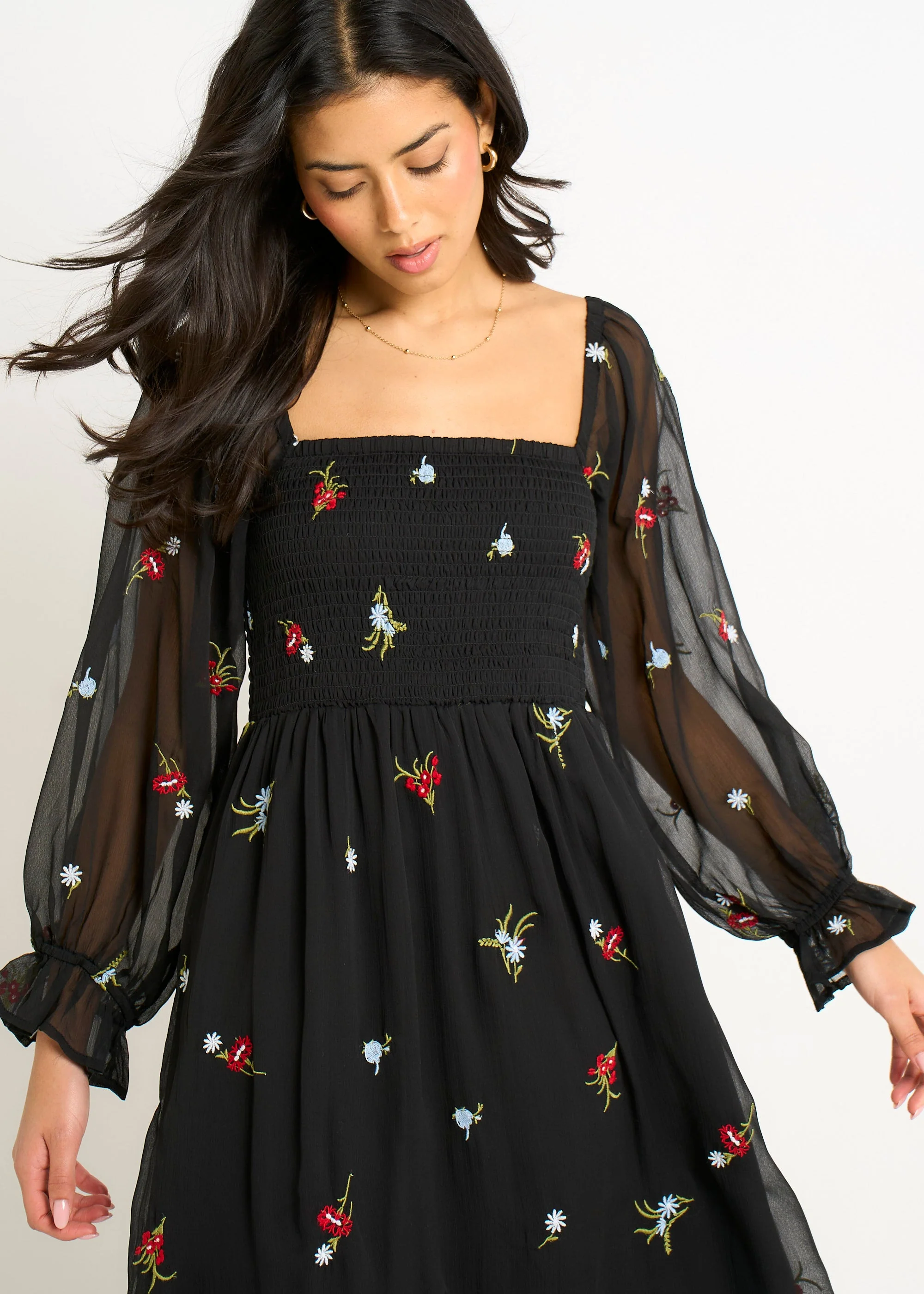 Gini London Black Chiffon Floral Embroidered Dress - Image 3