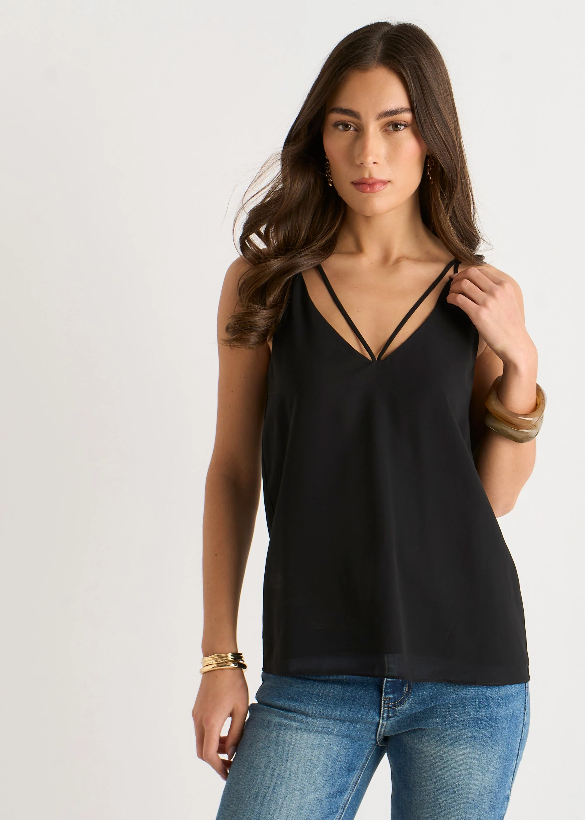 Gini London Black Plain Strappy Cami Top