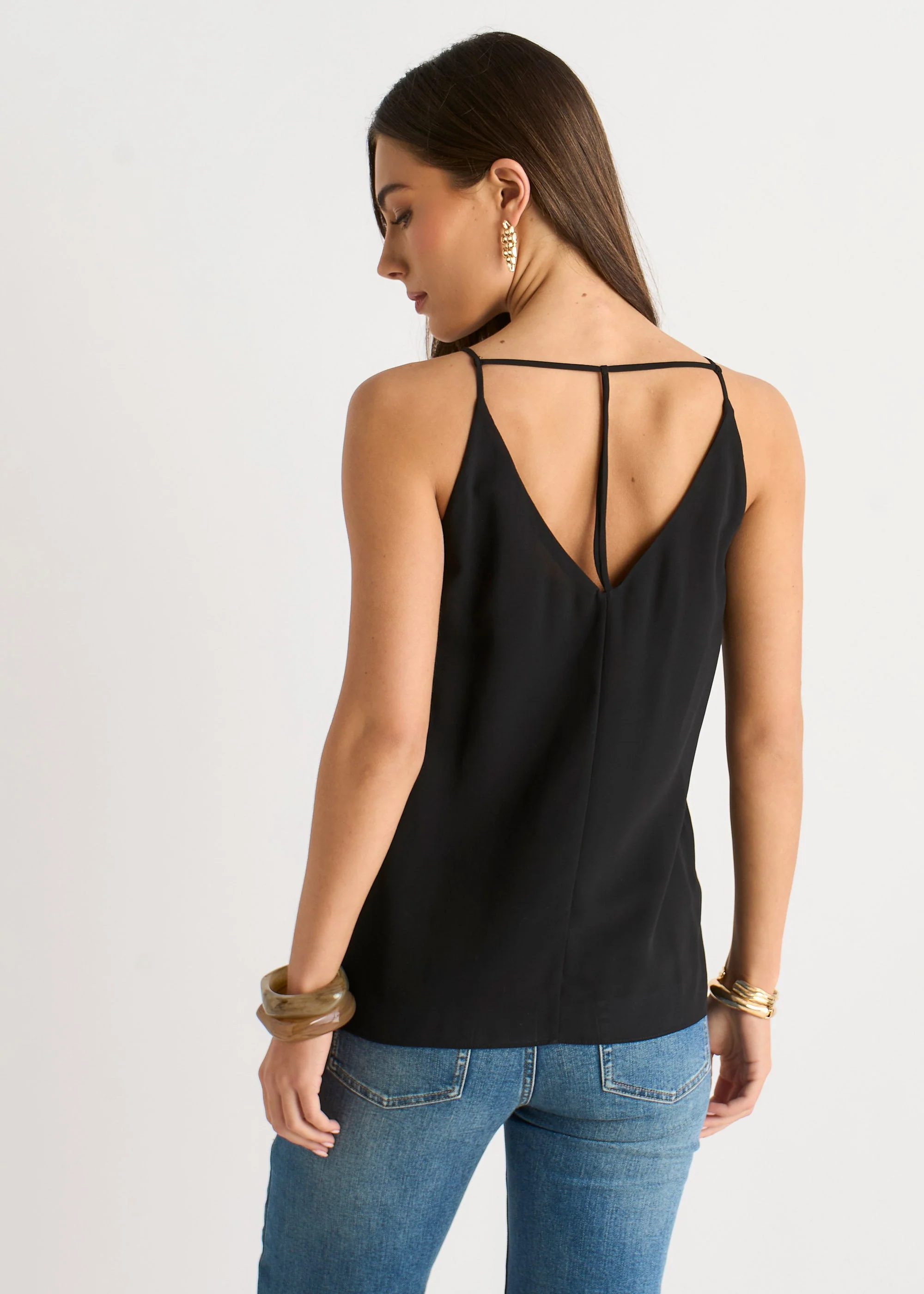 Gini London Black Plain Strappy Cami Top - Image 2