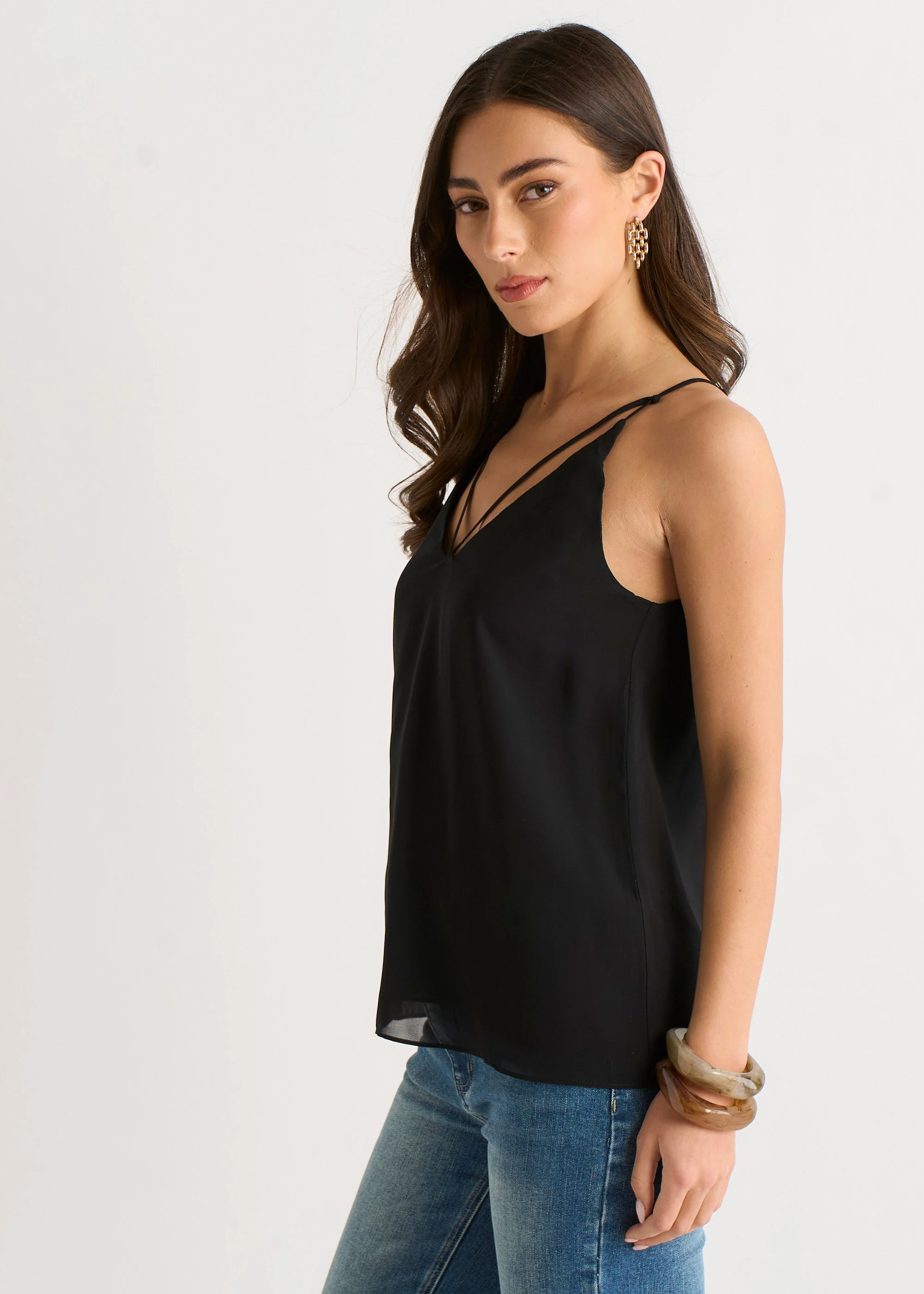 Gini London Black Plain Strappy Cami Top - Image 4