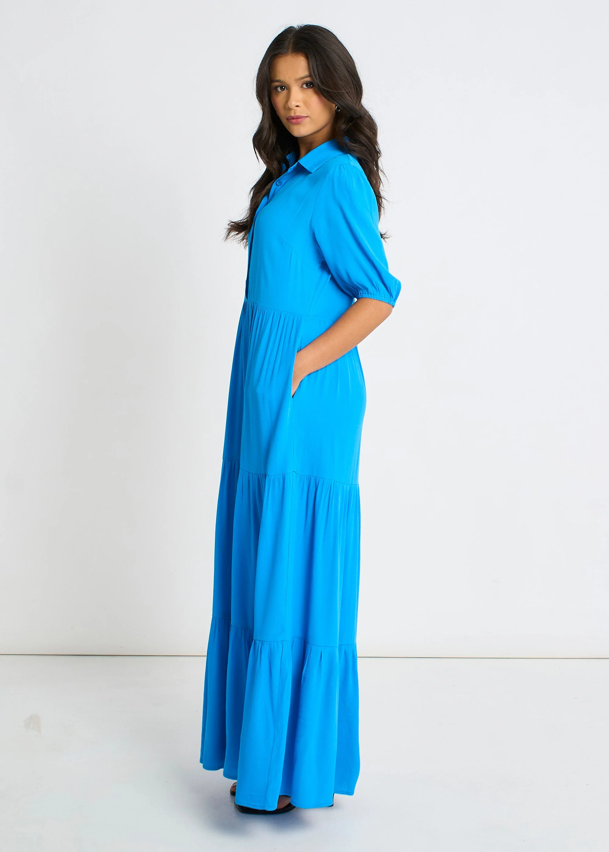 Gini London Blue Button Through Skater Maxi Dress - Image 7