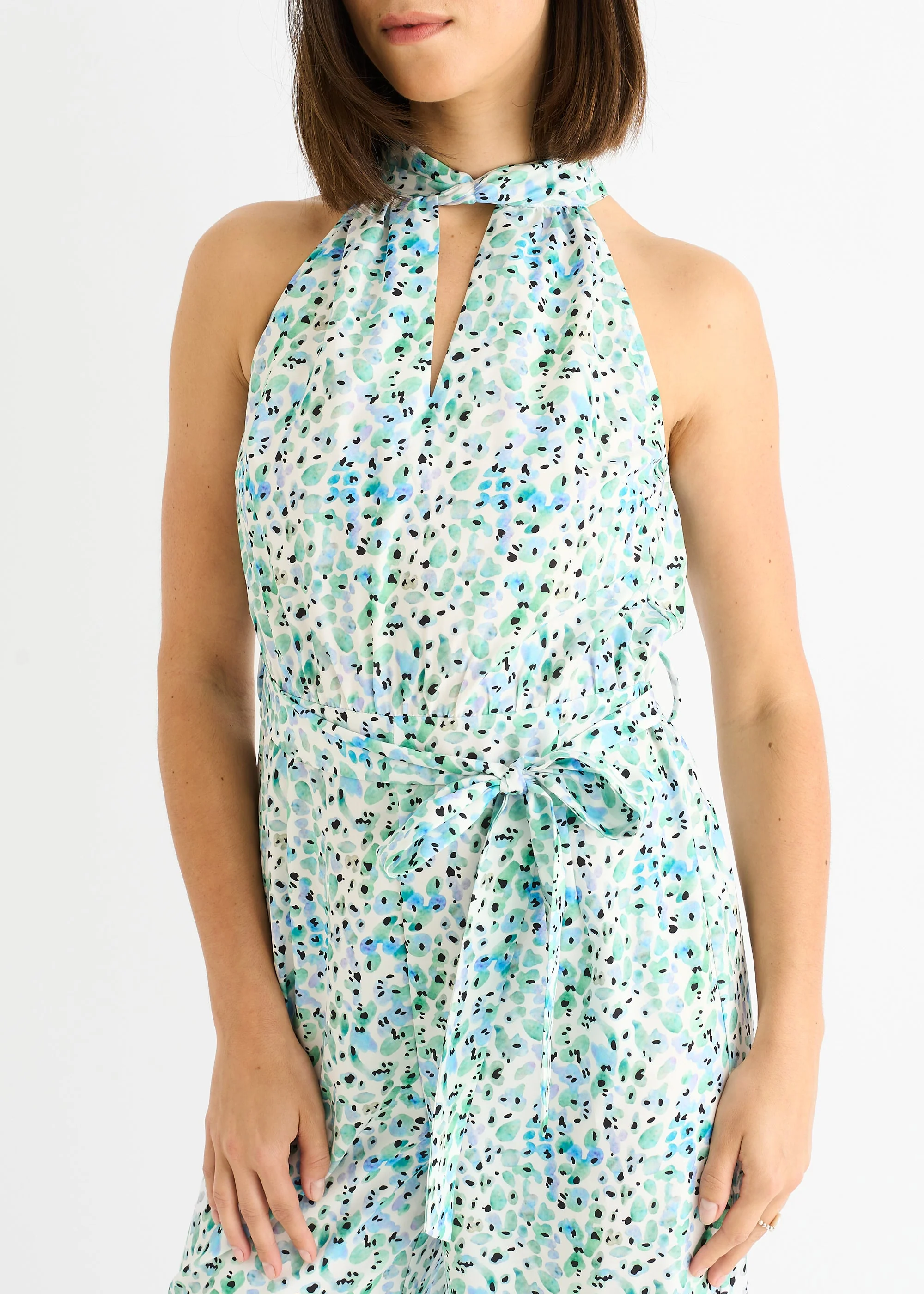 Gini London Blue Floral Halter Neck Jumpsuit - Image 3