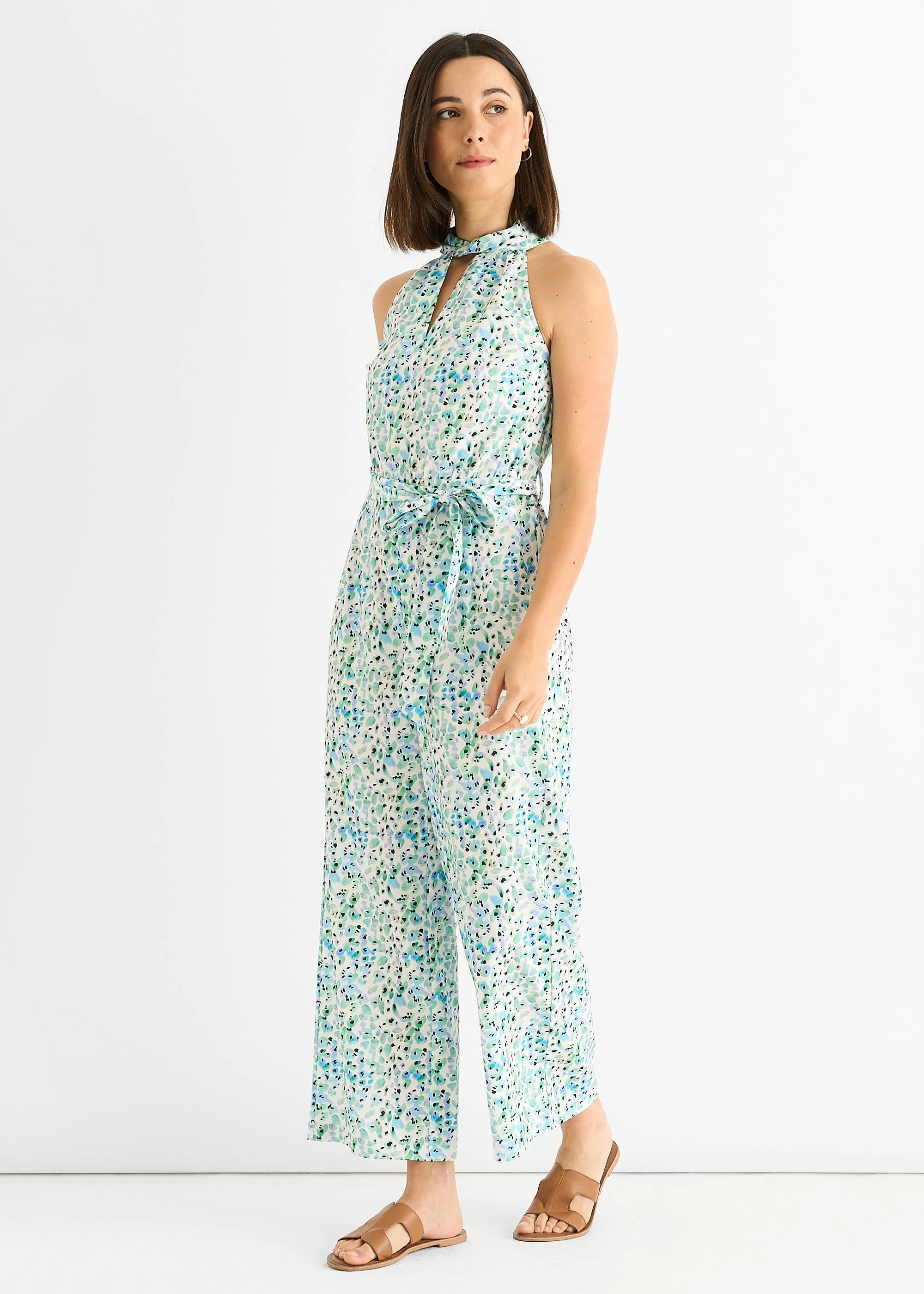 Gini London Blue Floral Halter Neck Jumpsuit - Image 4