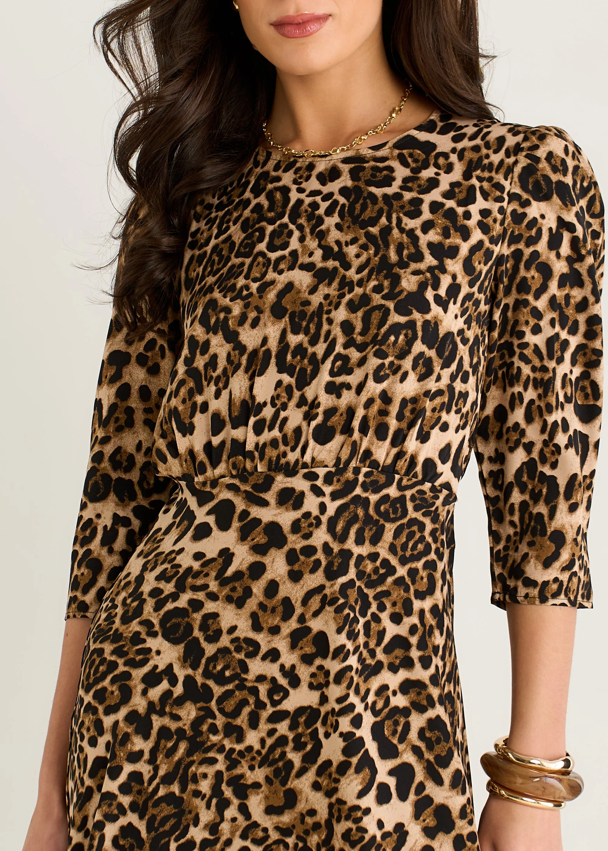 Gini London Brown Animal Print Satin Shift Midi Dress - Image 3
