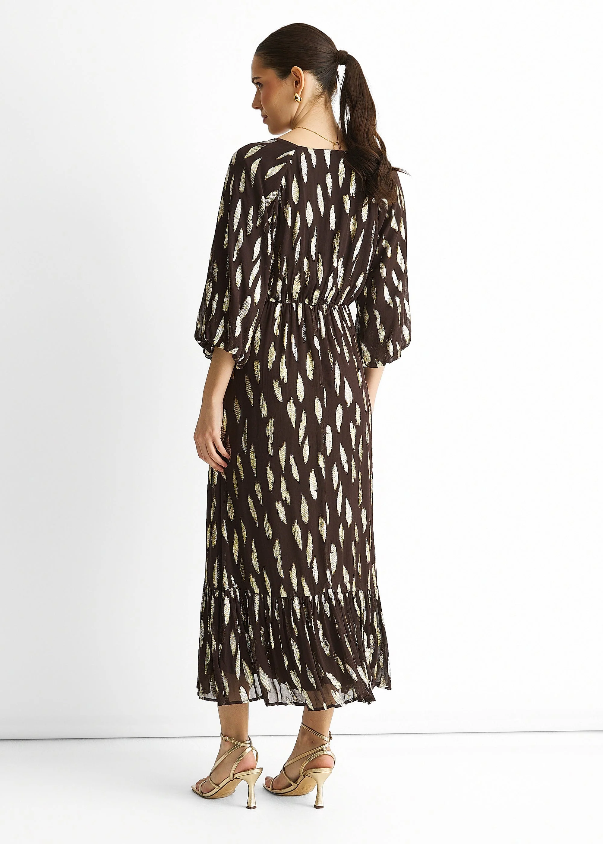 Gini London Chocolate Viscose Clipped Balloon Sleeve Maxi Dress - Image 2