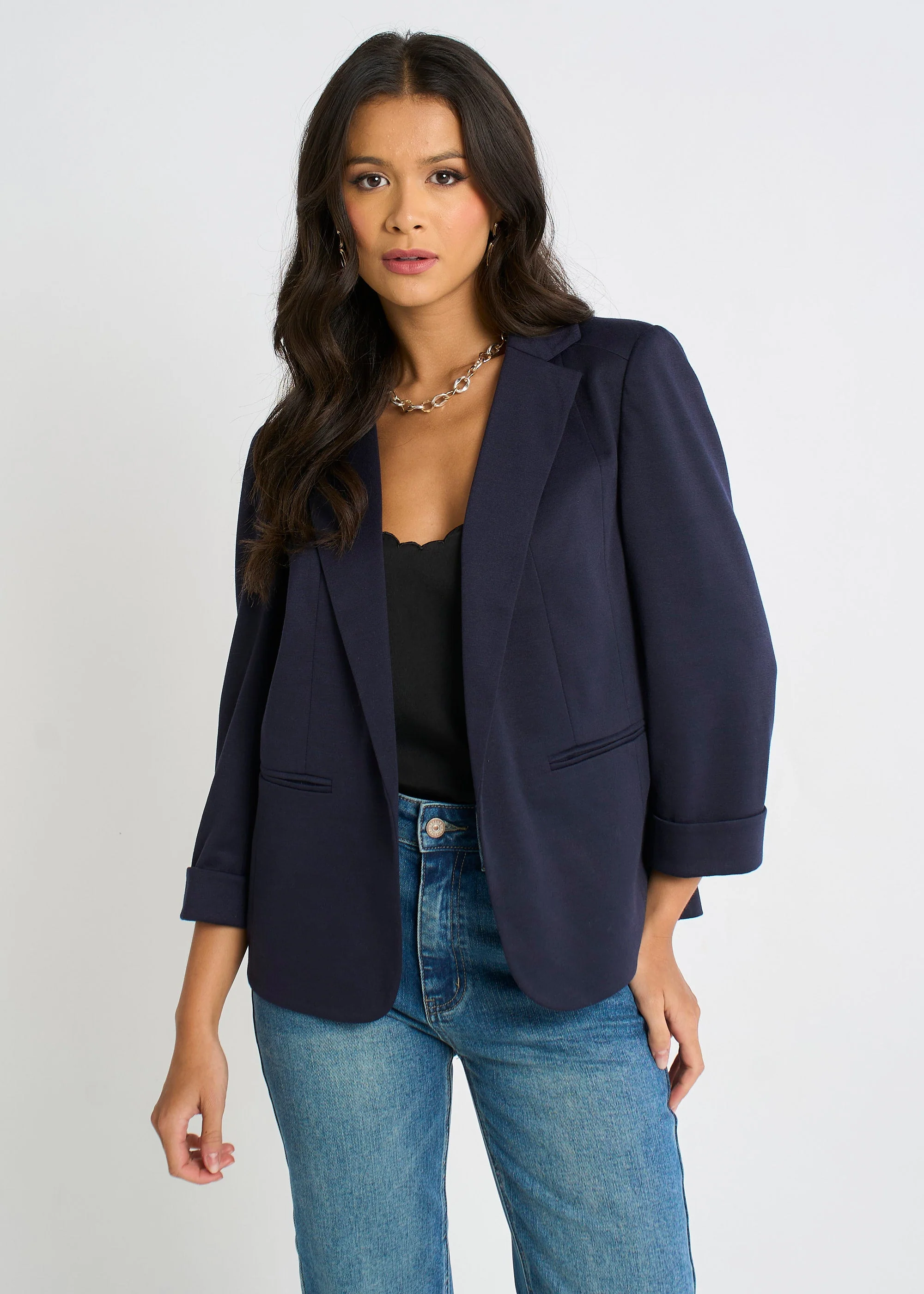 Gini London Navy Ponte Edge to Edge Jacket