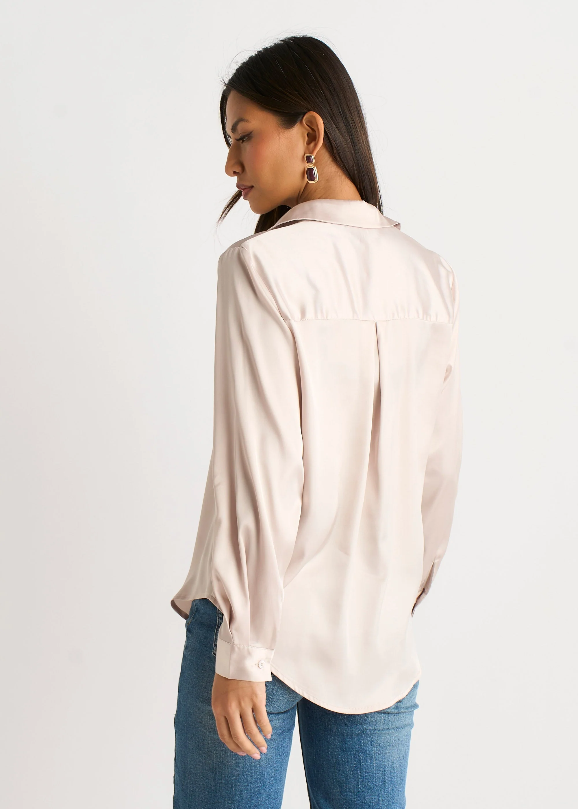Gini London Oyster Satin Loose Fit Button Through Shirt - Image 4
