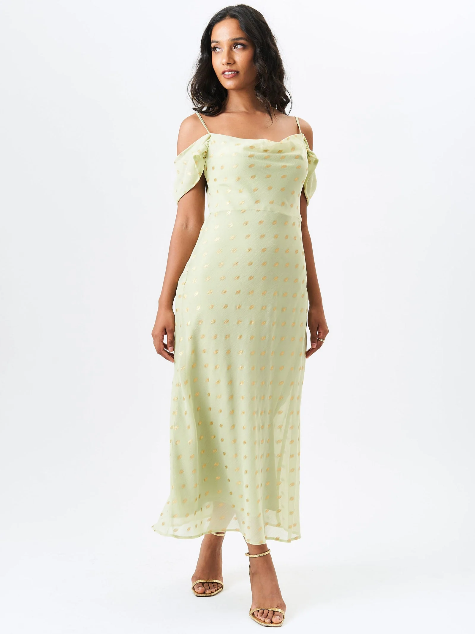Gini London Sage Green Cowl Neck Drop Sleeves Foil Maxi Dress - Image 4