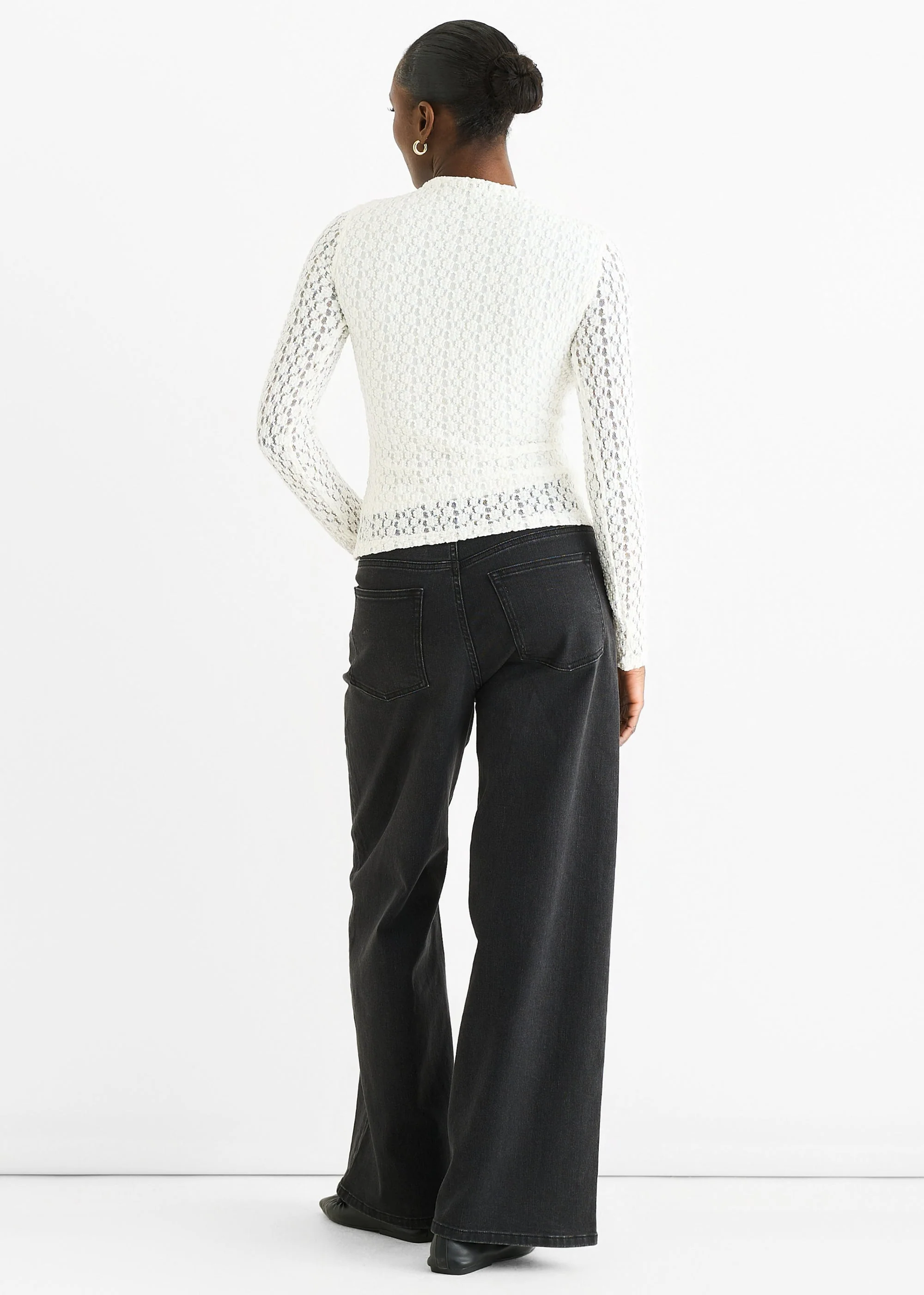 Gini London White High Neck Jersey Lace Long Sleeve Top - Image 4