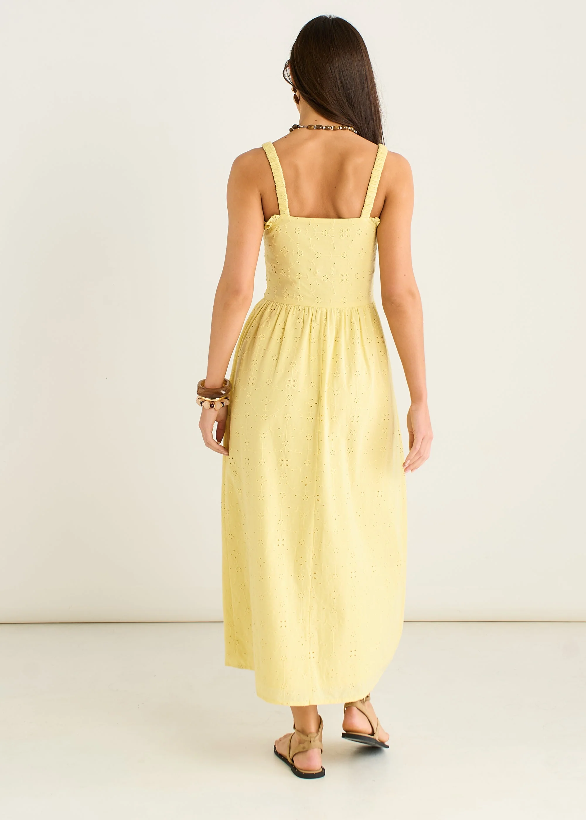 Gini London Yellow Embroidered Shirred Bodice Sun Dress - Image 6