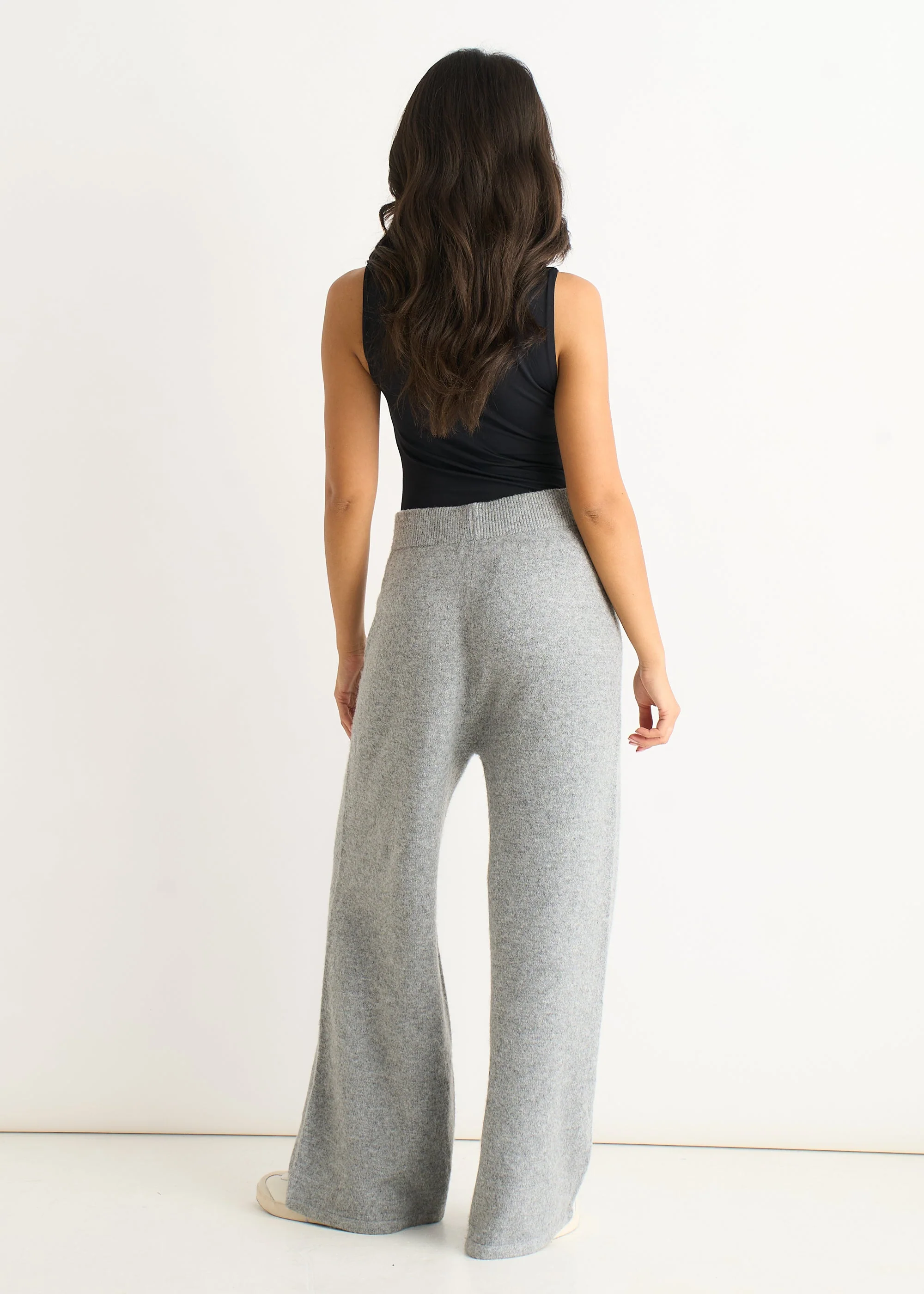 Grey Soft Knit Pull On Wide-Leg Trousers - Image 2