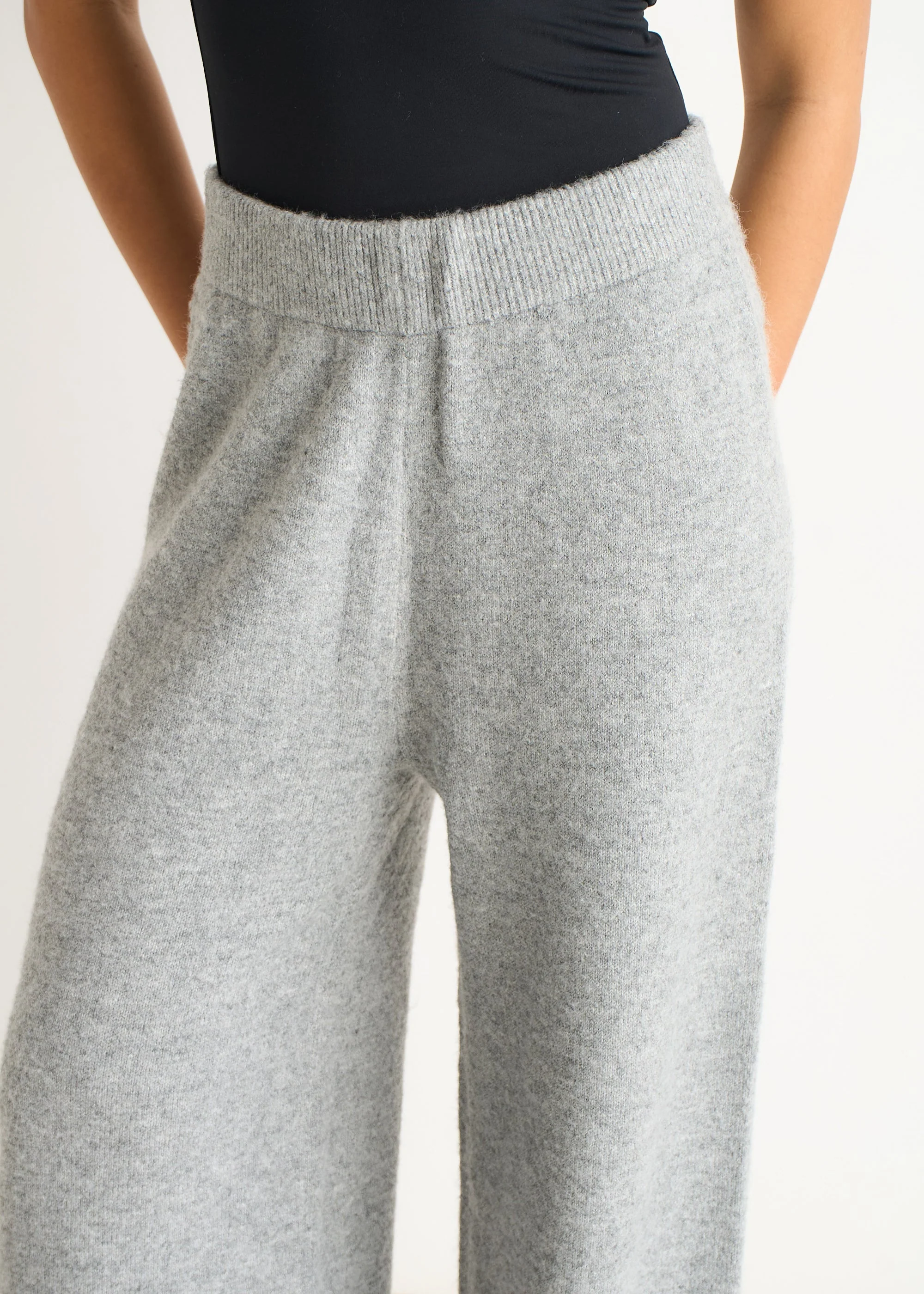 Grey Soft Knit Pull On Wide-Leg Trousers - Image 3
