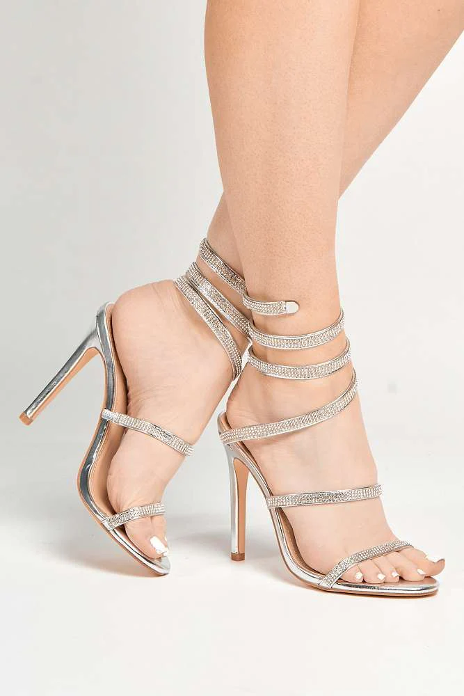 Miss Diva Silver Hellena Diamante Stiletto Shoe - Image 2