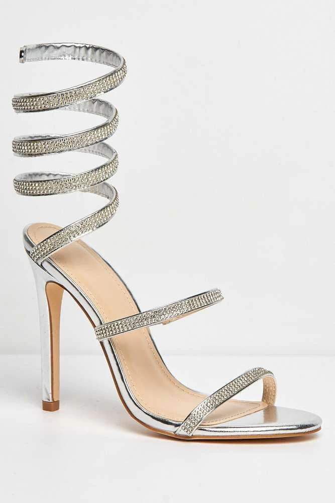 Miss Diva Silver Hellena Diamante Stiletto Shoe - Image 4