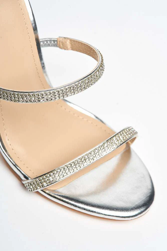 Miss Diva Silver Hellena Diamante Stiletto Shoe - Image 6