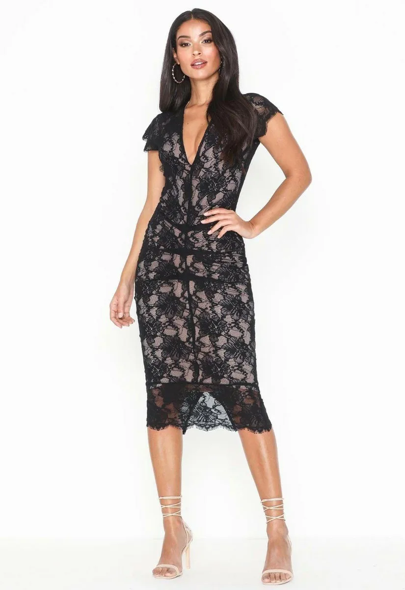 Honor Gold Black Nude Arianna Lace Midi Dress - Image 8