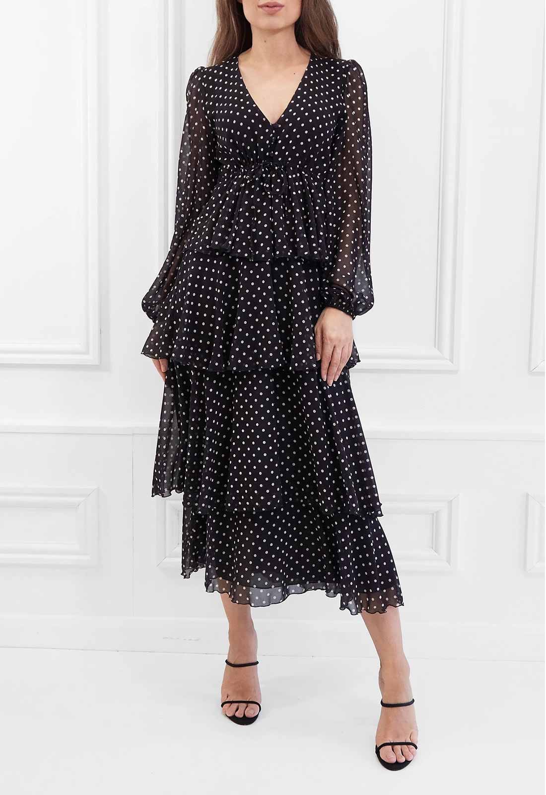 Honor Gold Black Serena Polka Dot Midi Dress - Image 3