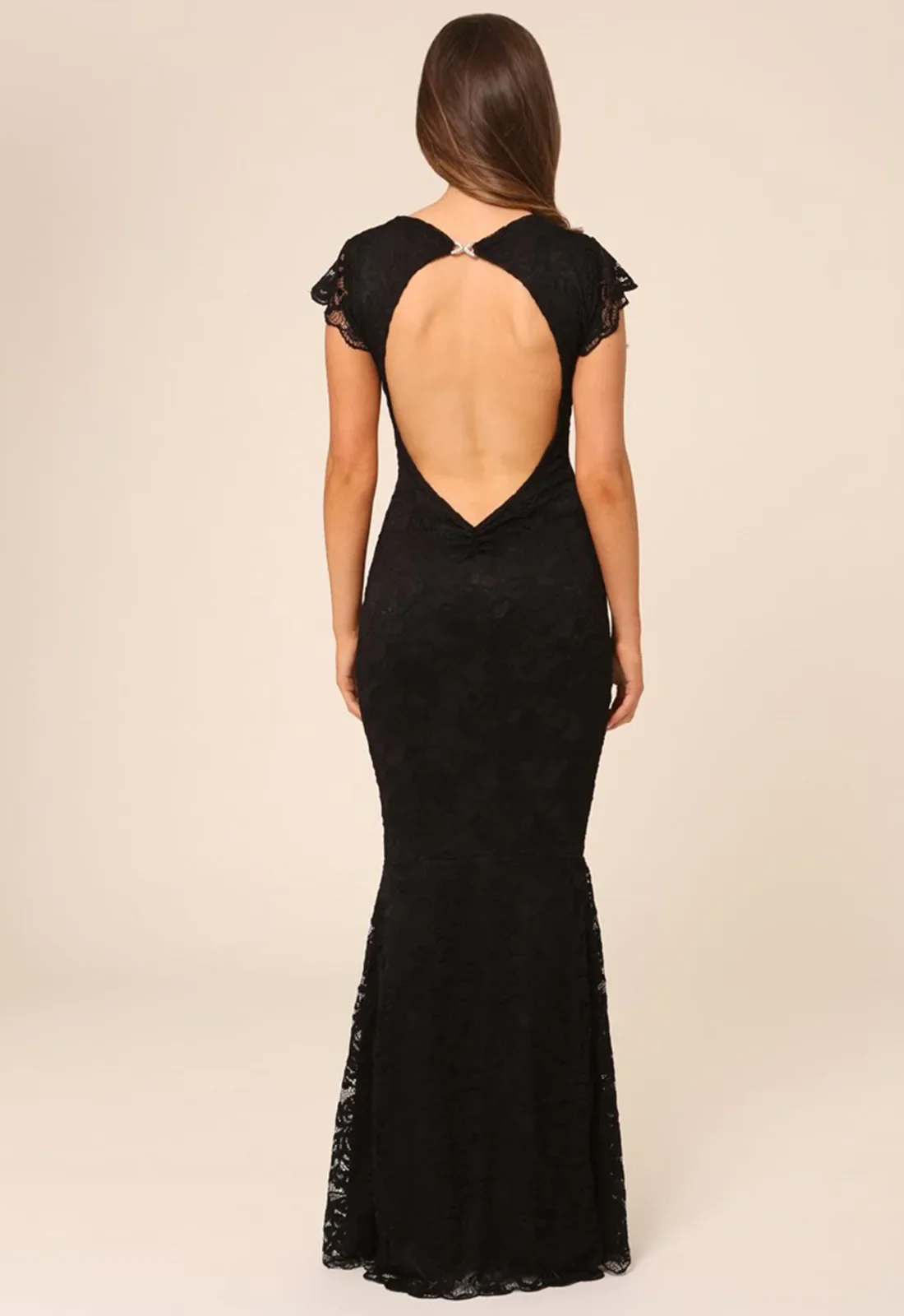 Honor Gold Faye Cap Sleeve Backless Lace Maxi Dress in Black - Image 3