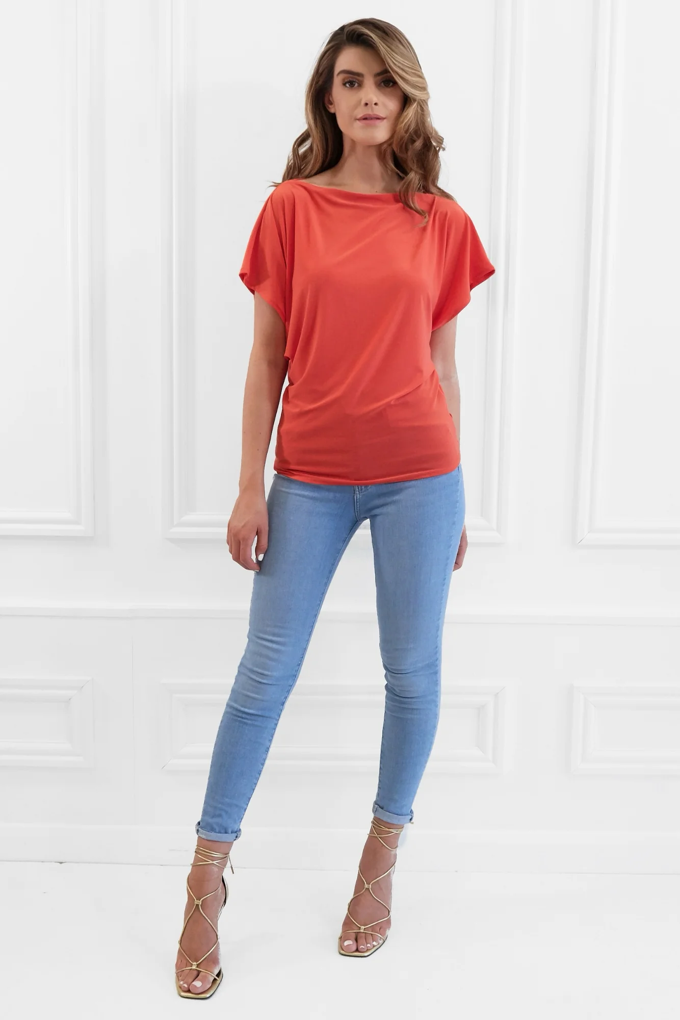 Honor Gold Finley Orange Batwing Top With Slashed Neckline - Image 4