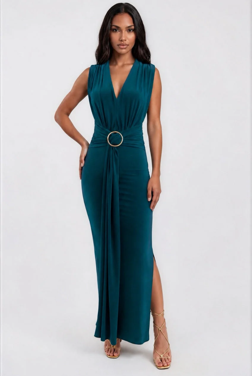 Honor Gold Green Amor Plunge Front Maxi Dress - Image 5