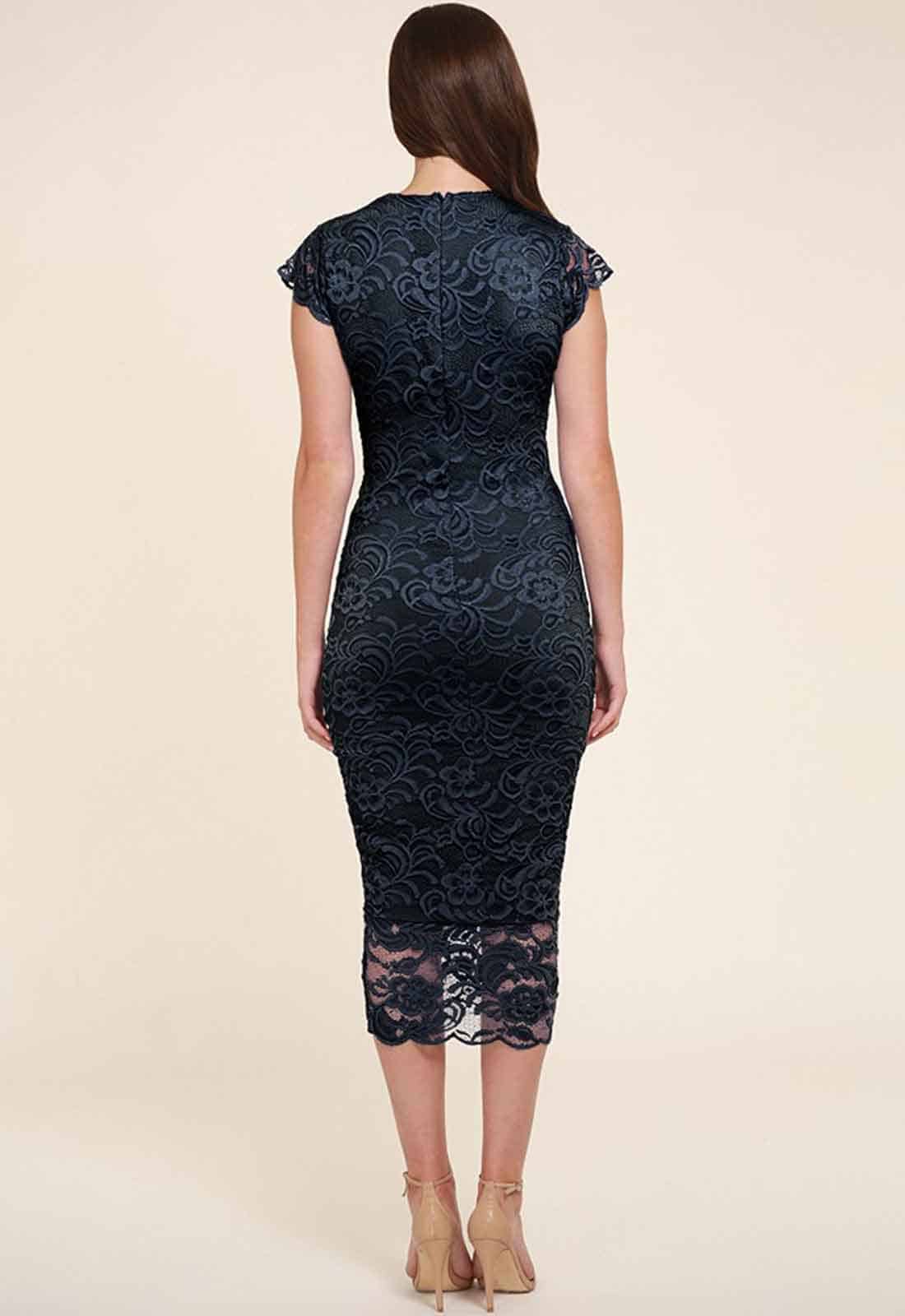 Honor Gold Lana Lace Midi Dress in Navy - Image 2