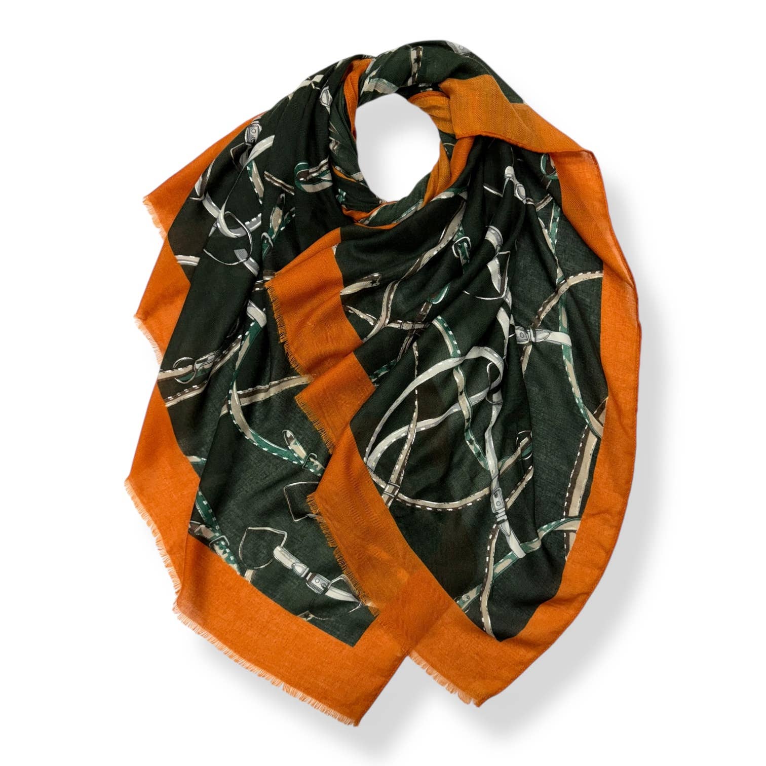Horse Chain lightweight scarf : Navy Green - Image 2