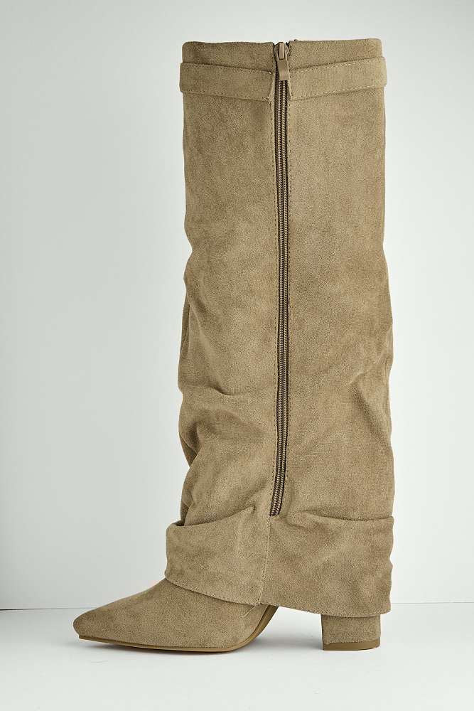 Miss iva Taupe Izel Block Heel Pointy Toe Gold Boots - Image 6