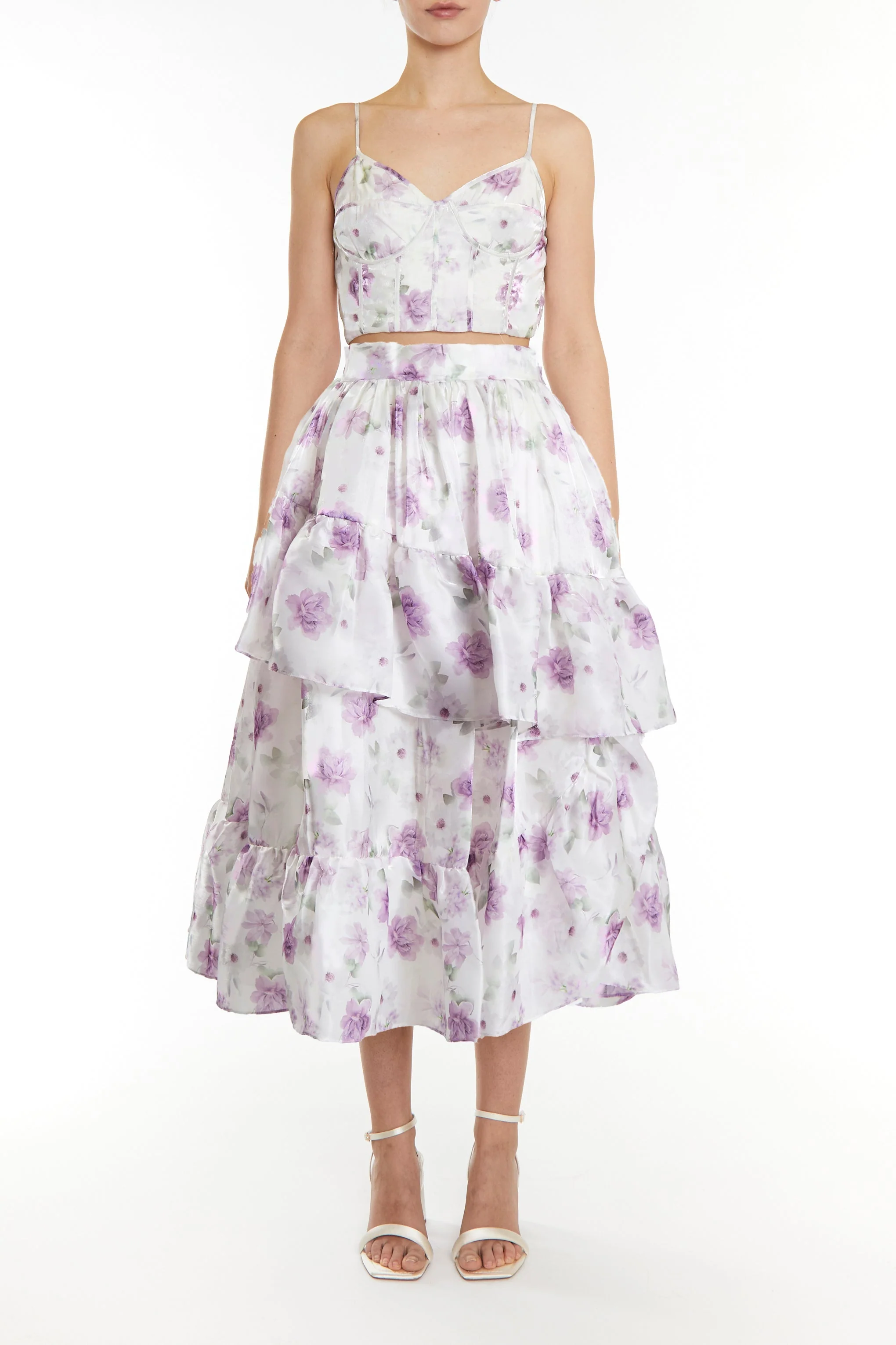True Decadence Joelle Co-ord Lilac Floral Organza Corset Style Crop Top