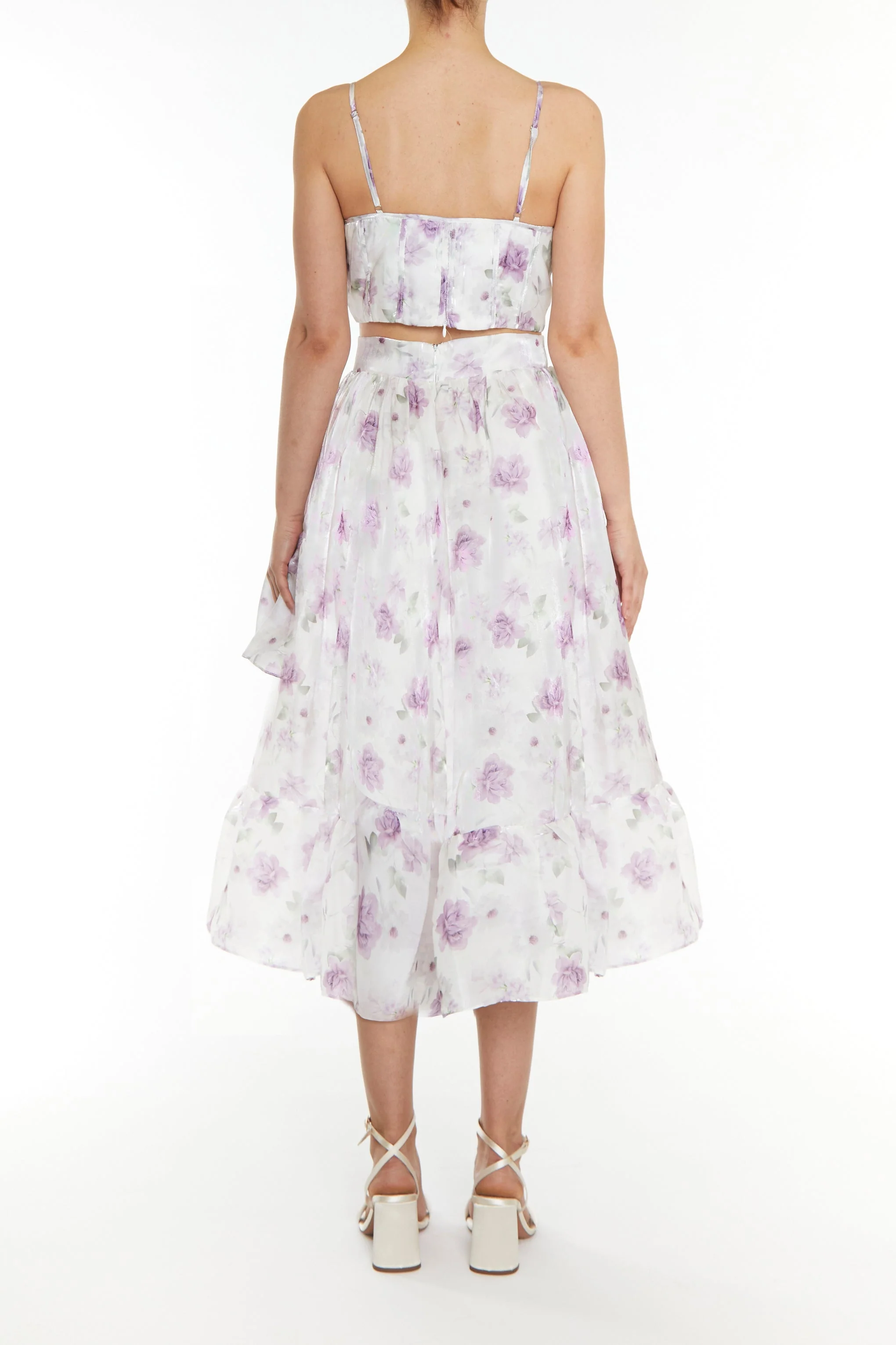 True Decadence Joelle Co-ord Lilac Floral Organza Corset Style Crop Top - Image 2