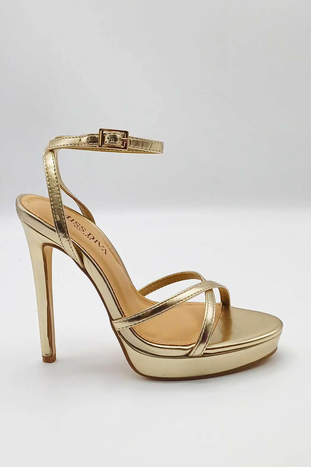 Kalilah Crossover Strap Platform Heeled Sandals in Gold - Image 2