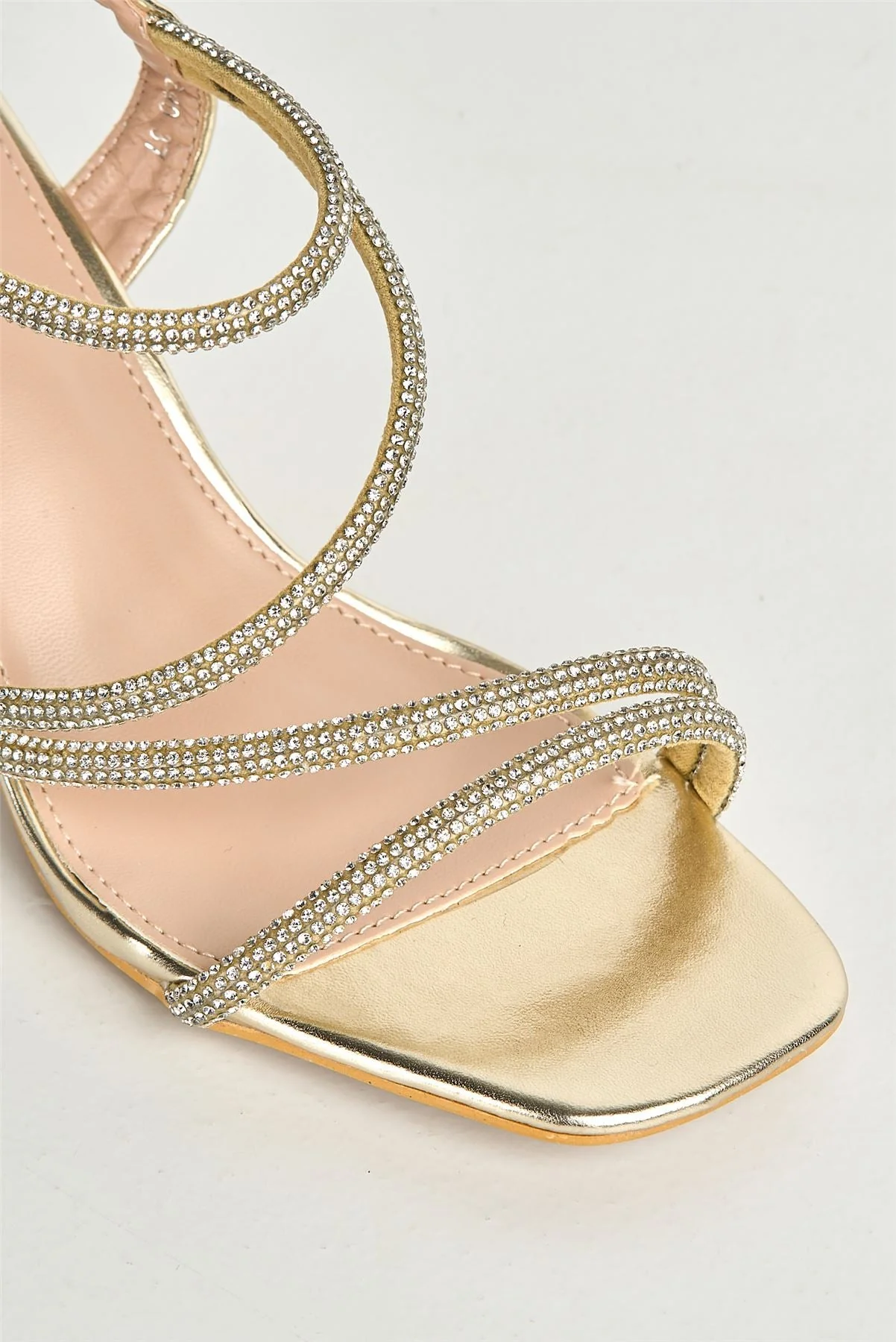 Miss Diva Kayli Diamante Strappy Block Heels in Gold - Image 5
