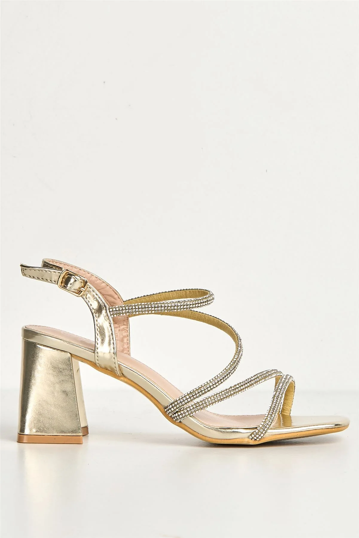 Miss Diva Kayli Diamante Strappy Block Heels in Gold - Image 6
