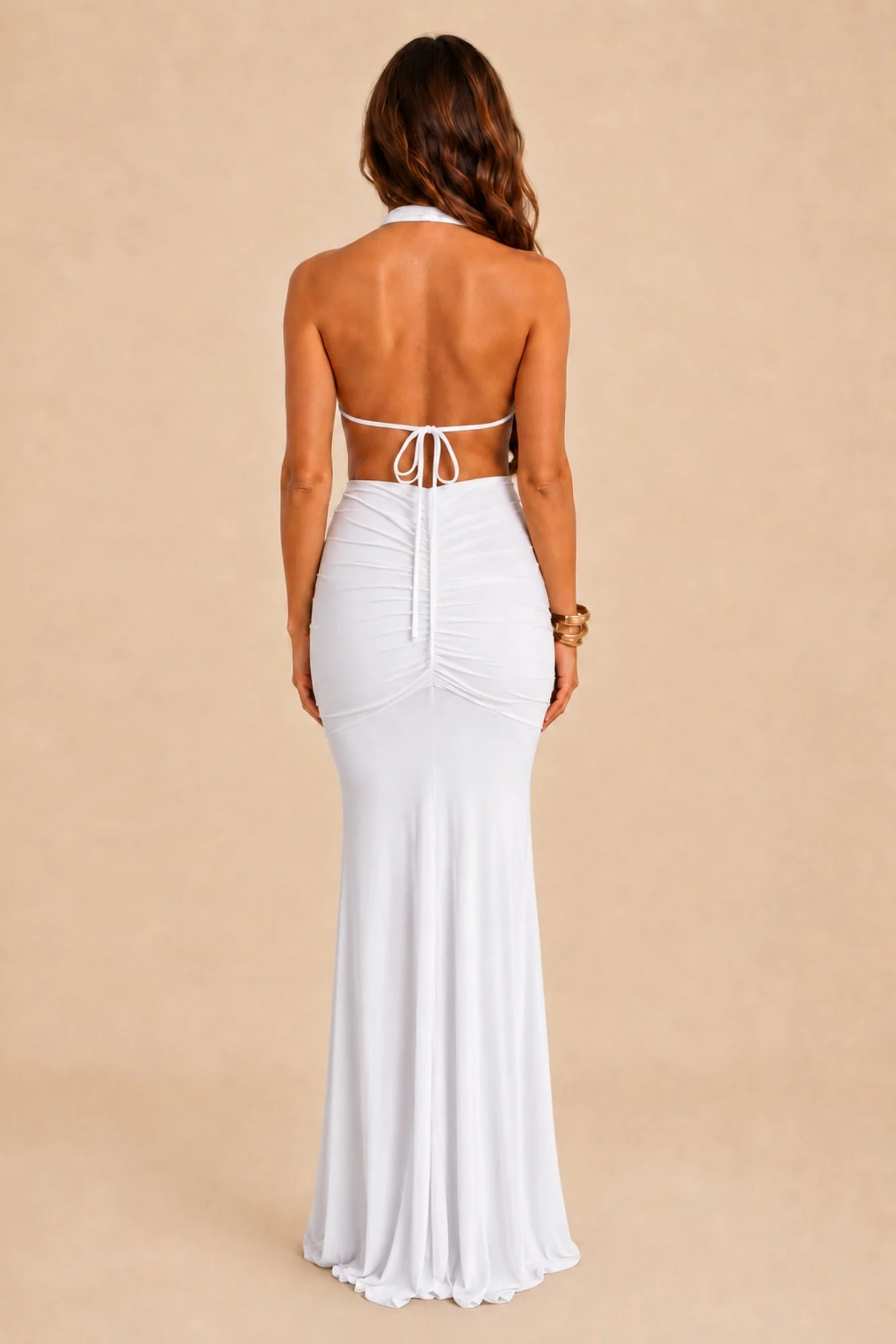 Honor Gold Keira White Halterneck Backless Maxi Dress - Image 4