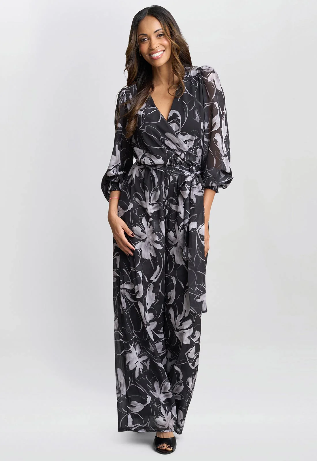 Gina Bacconi Black and White Kourtney Chiffon Jumpsuit - Image 2