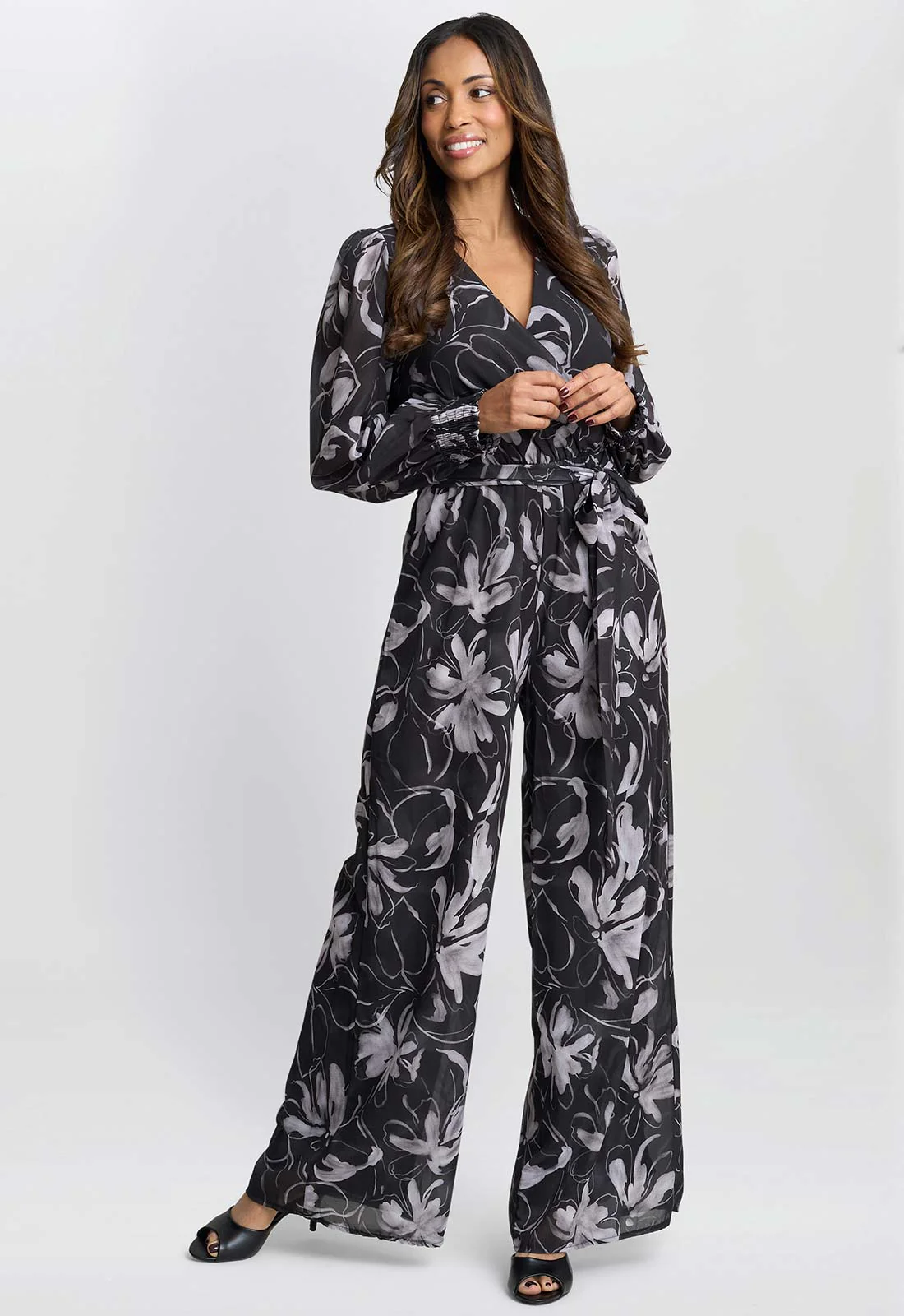 Gina Bacconi Black and White Kourtney Chiffon Jumpsuit - Image 3