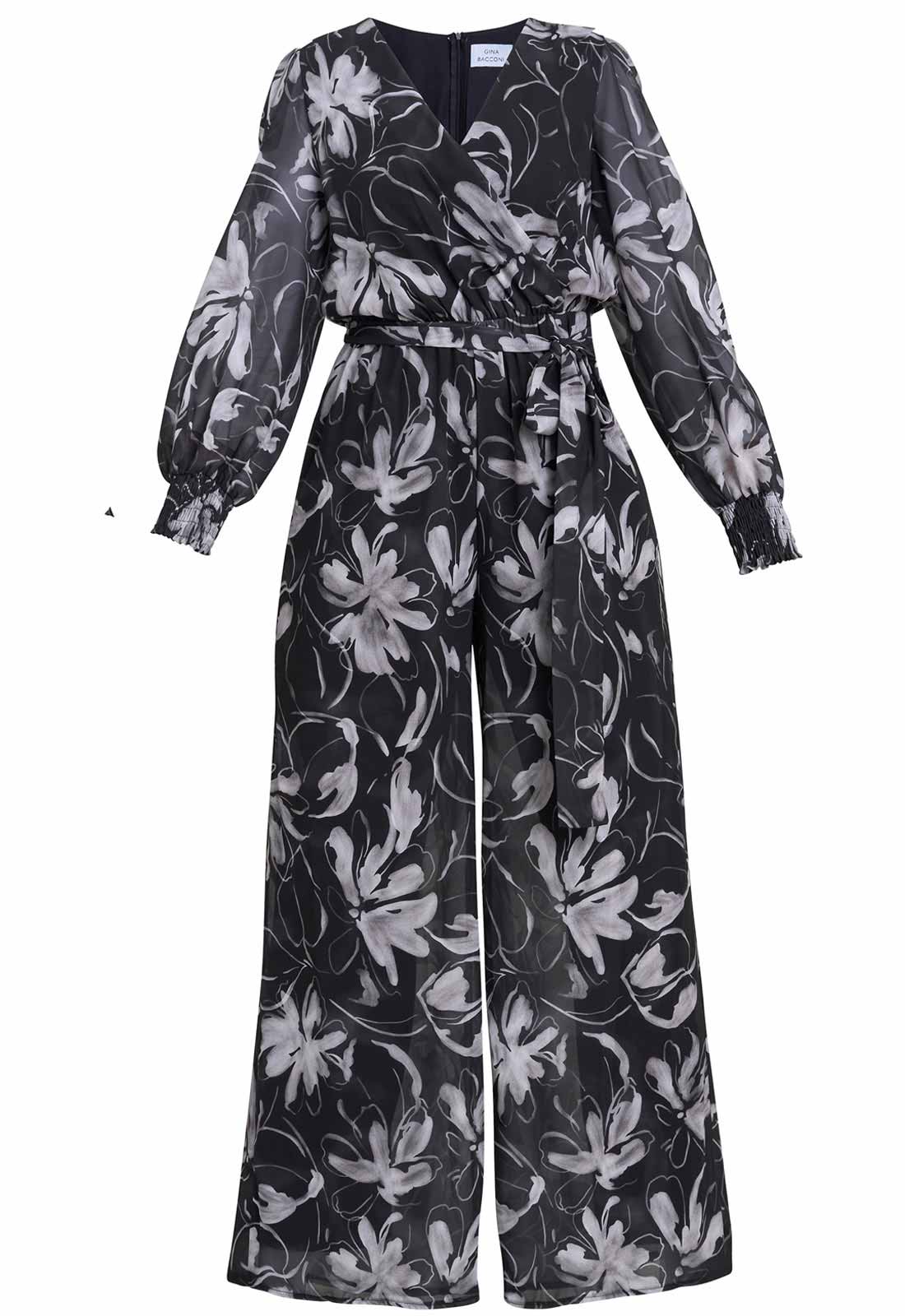 Gina Bacconi Black and White Kourtney Chiffon Jumpsuit - Image 5