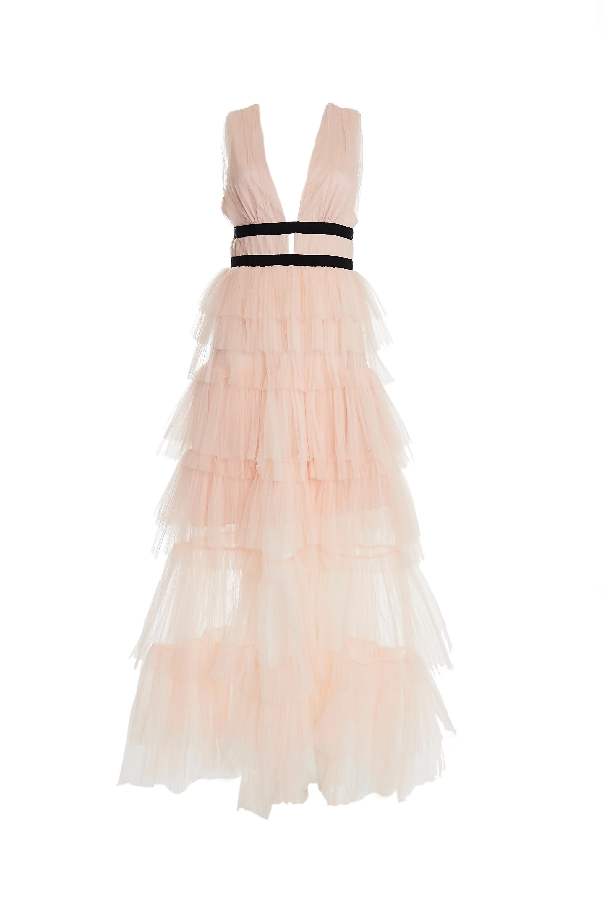 true Decadence Eliza Peachy Nude Plunging Neck Layered Tulle Skirt Maxi-Dress - Image 4