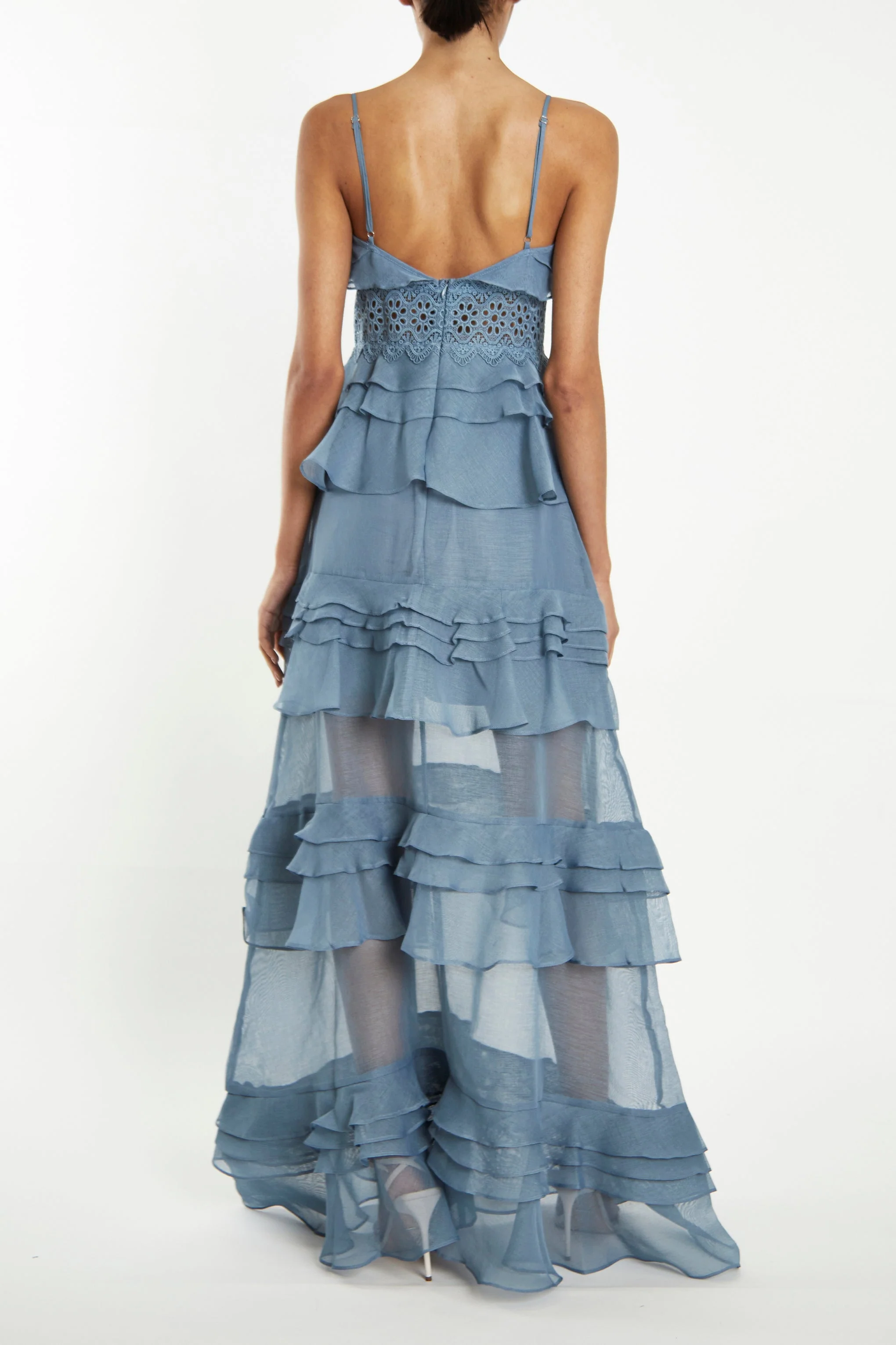 True Decadence Sophia Light Steel Blue Tiered Ruffle Maxi Dress - Image 3