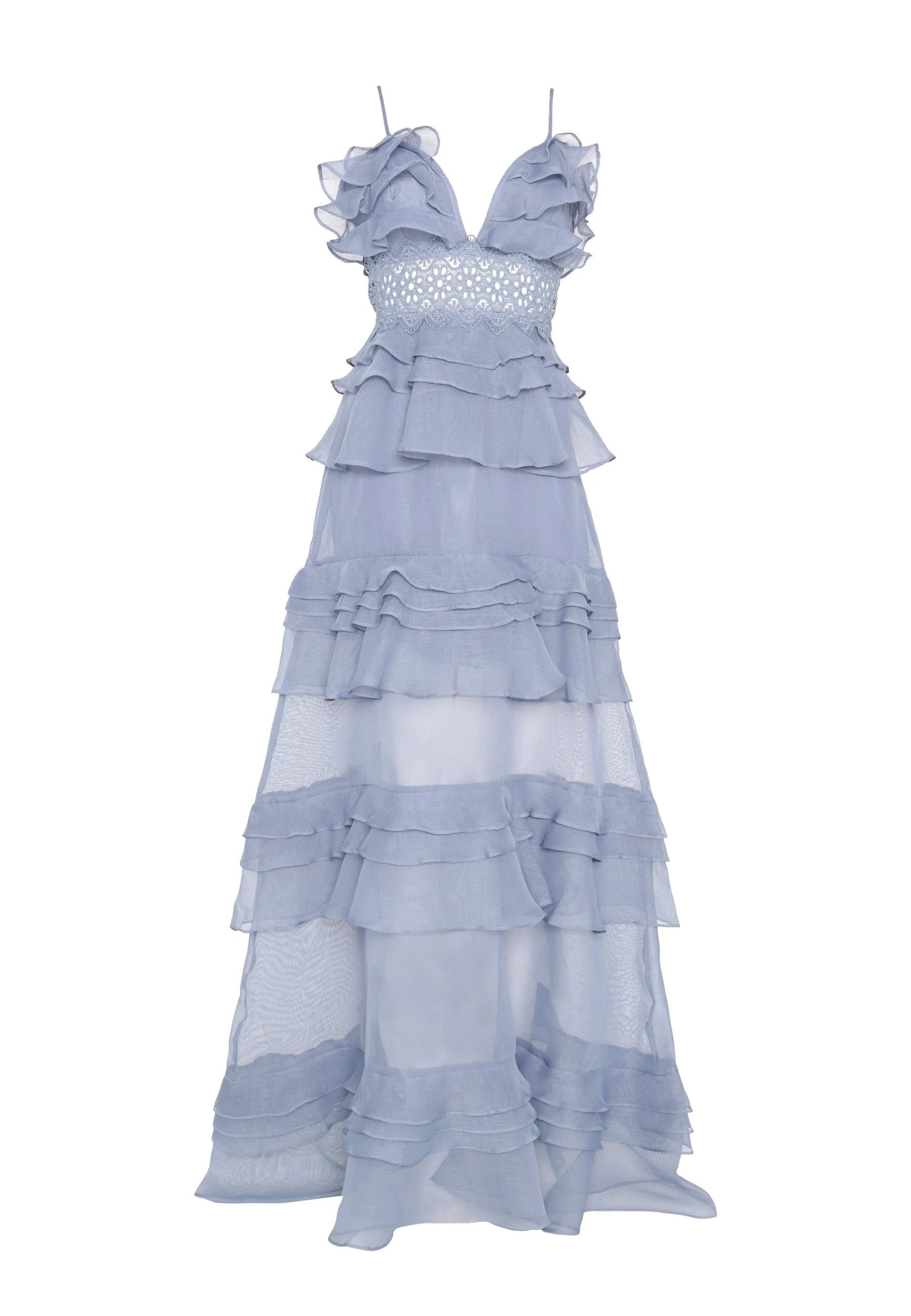 True Decadence Sophia Light Steel Blue Tiered Ruffle Maxi Dress - Image 4