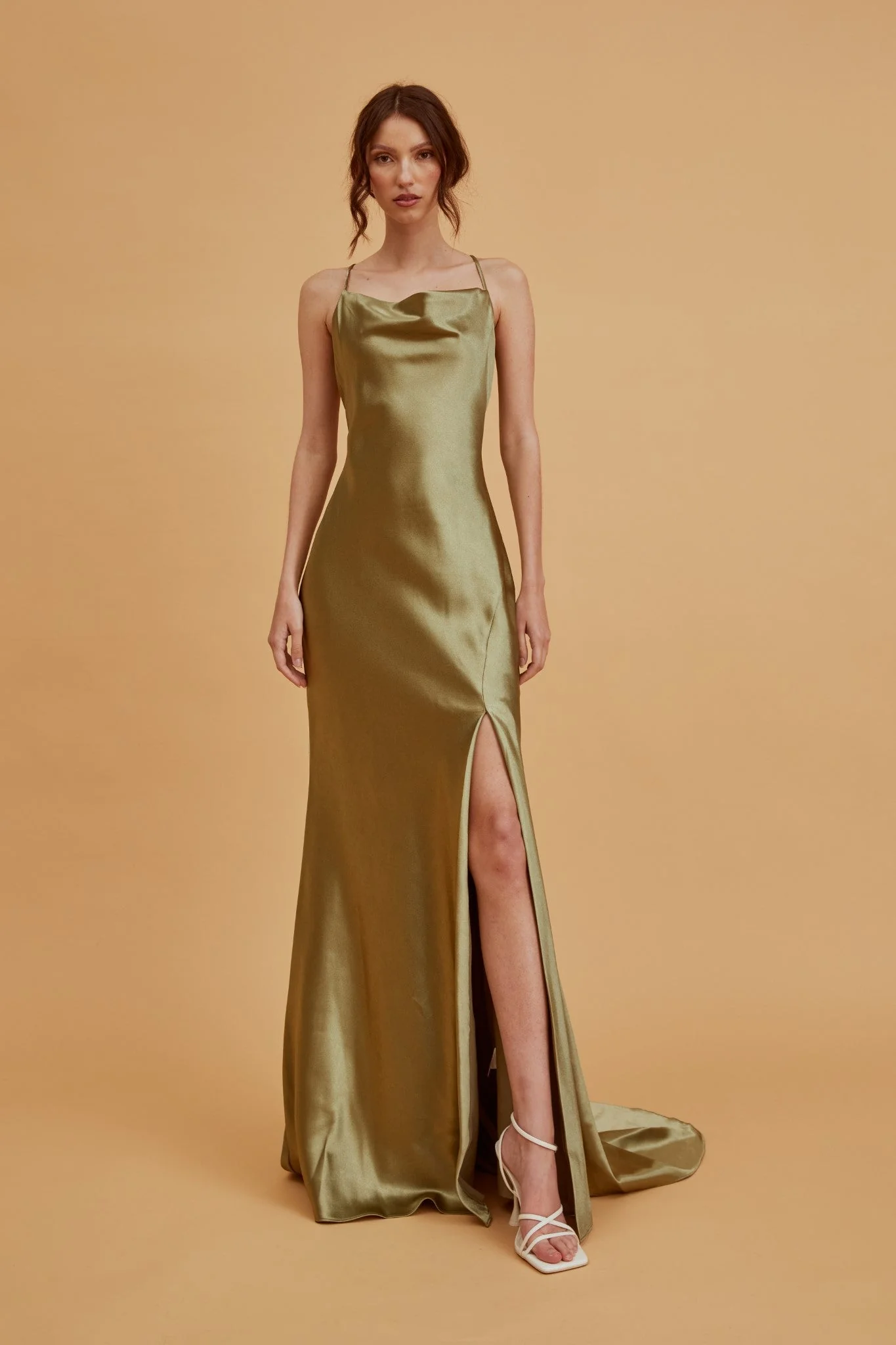 True Decadence Pippa Sage Green Bridesmaid Cowl-Neck Slip Dress