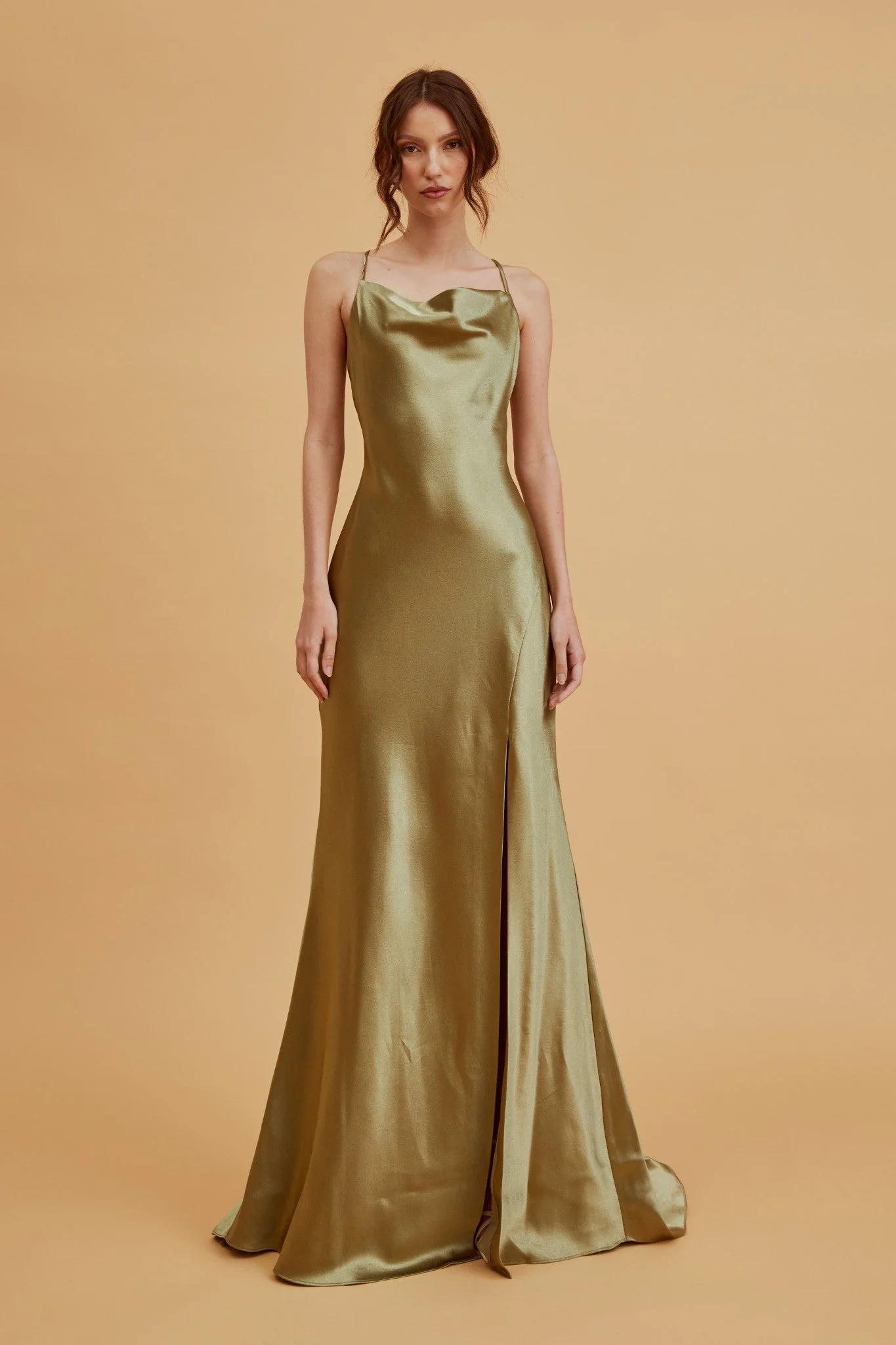 True Decadence Pippa Sage Green Bridesmaid Cowl-Neck Slip Dress - Image 3