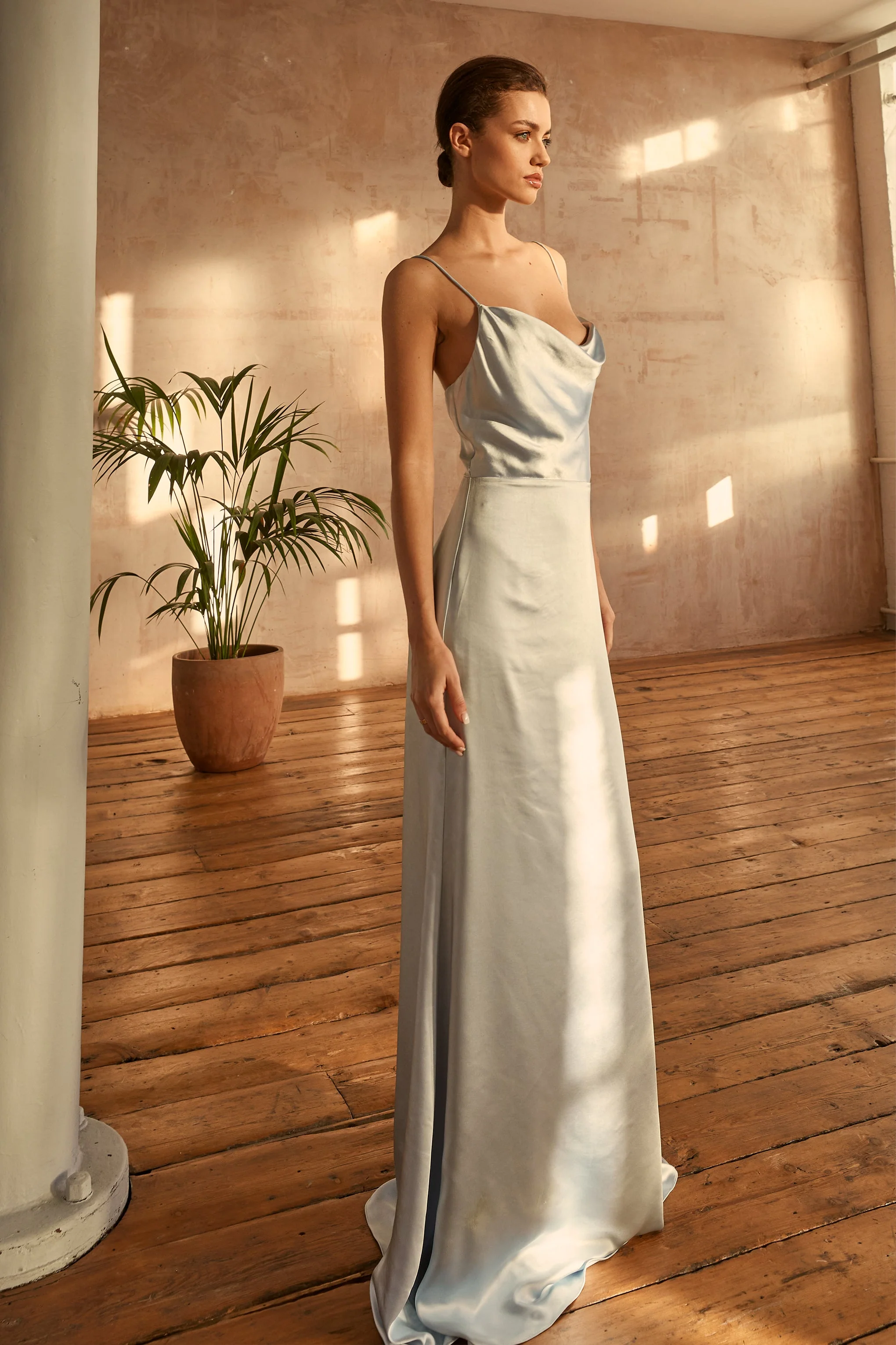 True Decadence Vivian Icy Blue Cowl-Neck Bias Cut Maxi Dress