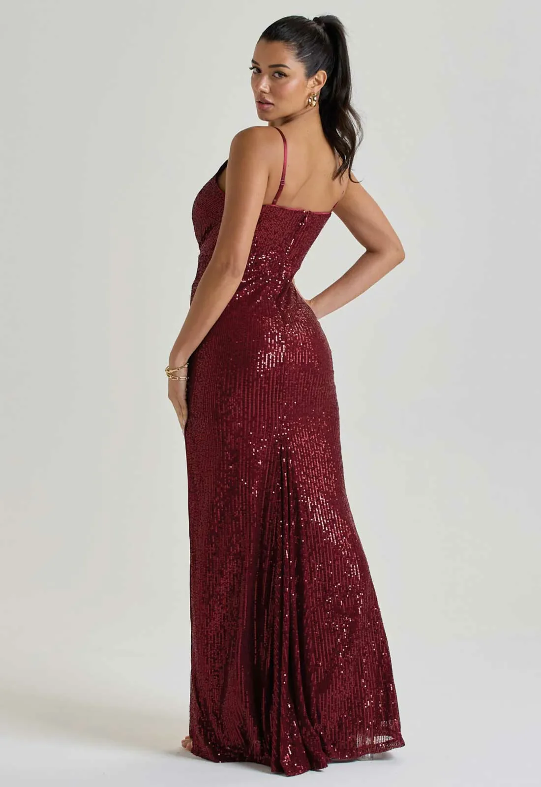 LBD Collection Burgundy Hollywood Sequin Dress - Image 5